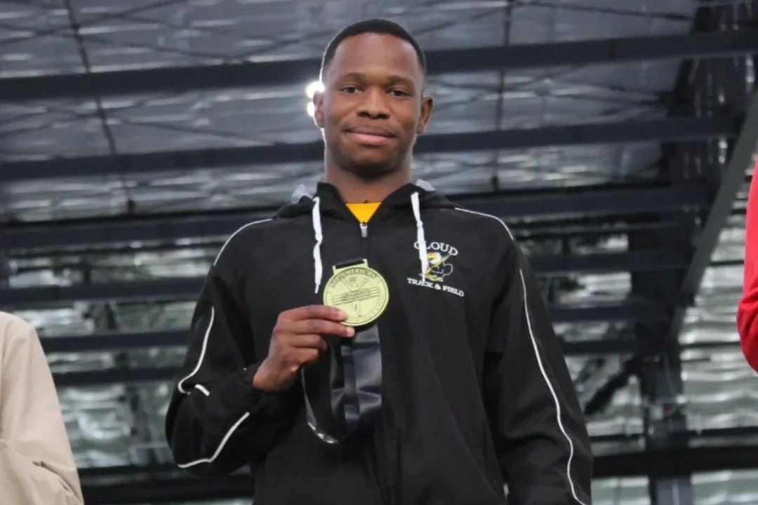 Alpha Mpofu on the Medal Stand at the 2026 NJCAA Indoor National Championships