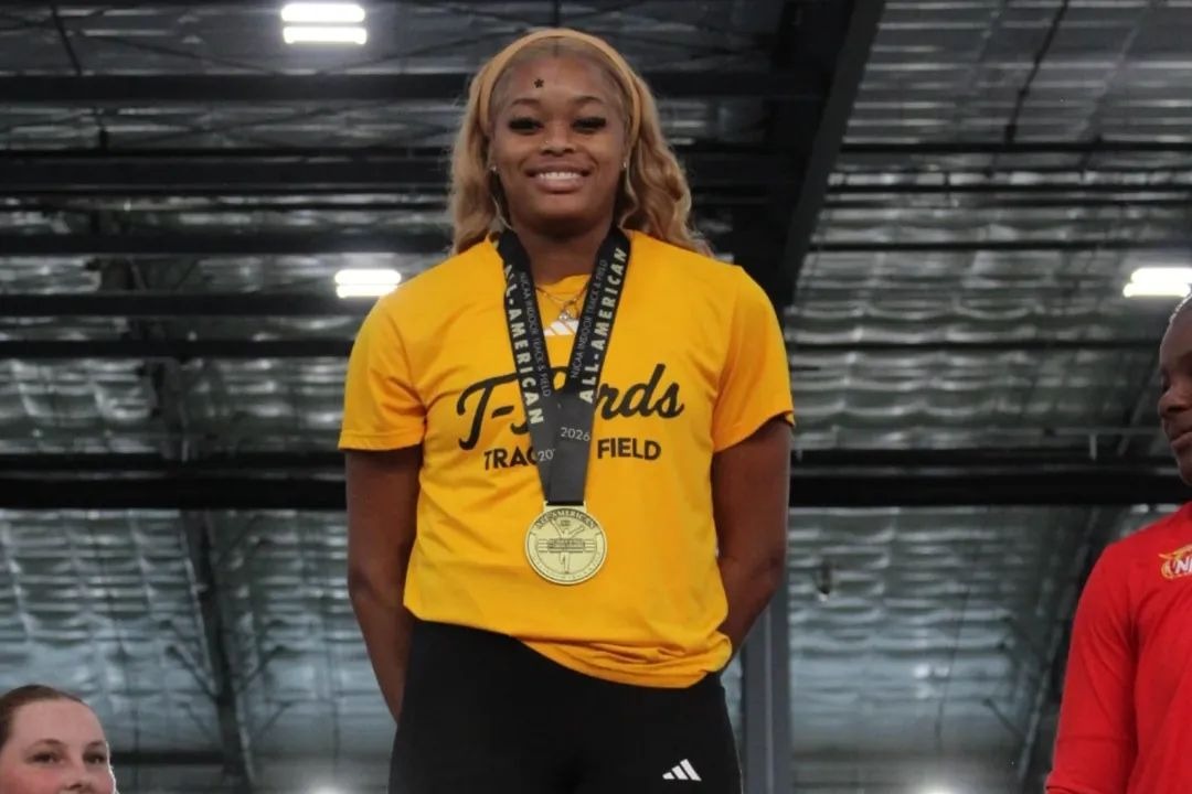 Natassia Burrell on the Medal Stand at the 2026 NJCAA Indoor National Championships
