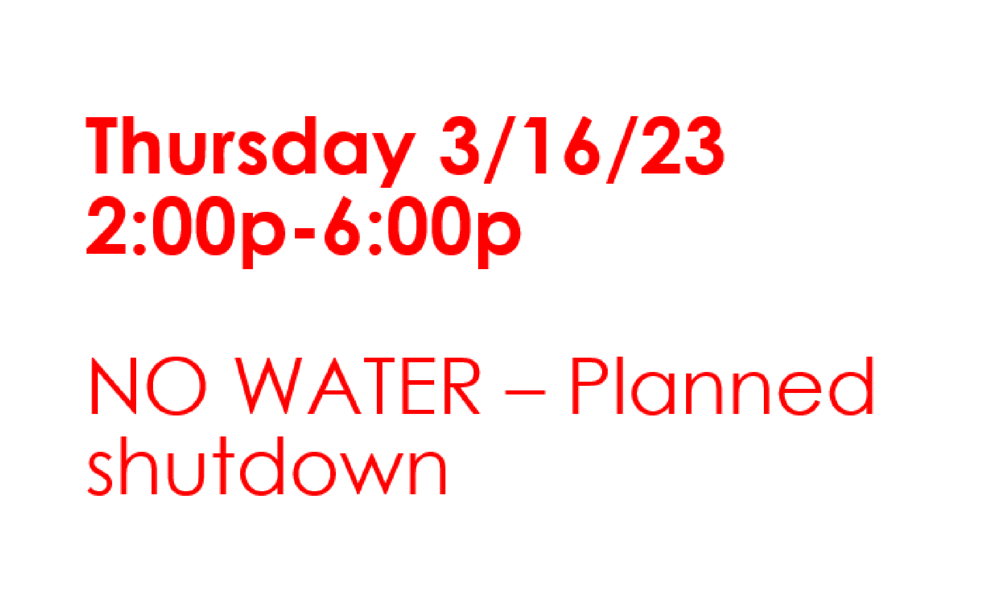 RENOVATIONS No Water in Braun Center Thursday, Mar. 16 from 26 p.m
