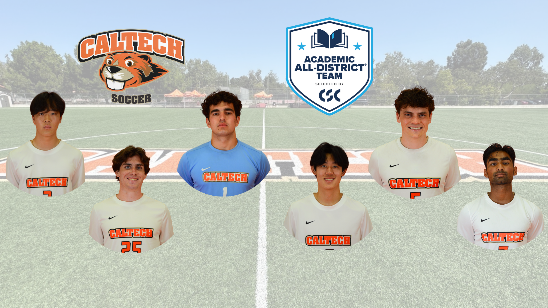 Collage of Caltech Men's Soccer honorees for Academic All-District Team