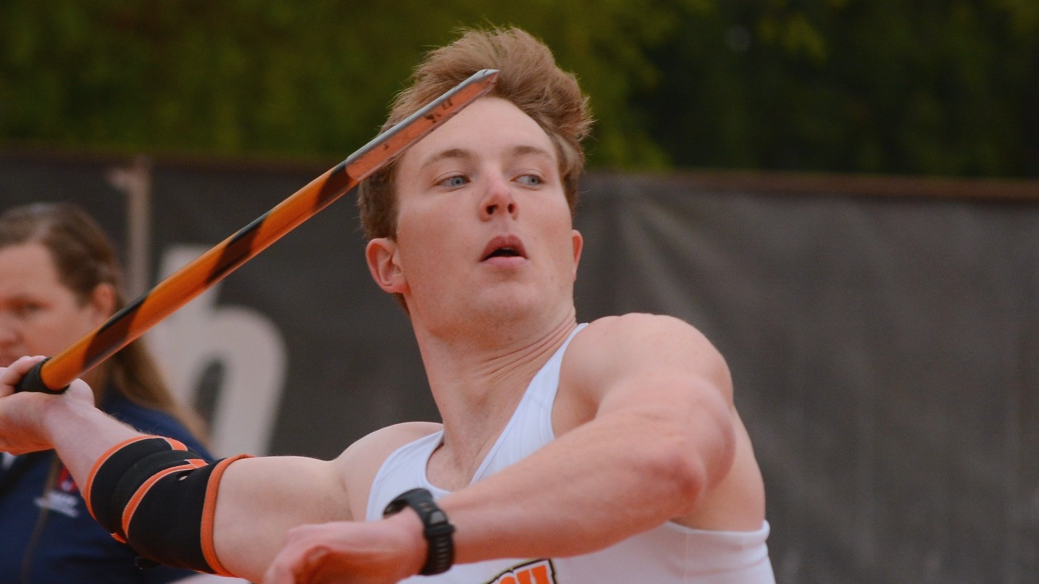 Luke Lamitina preparing to throw a javelin