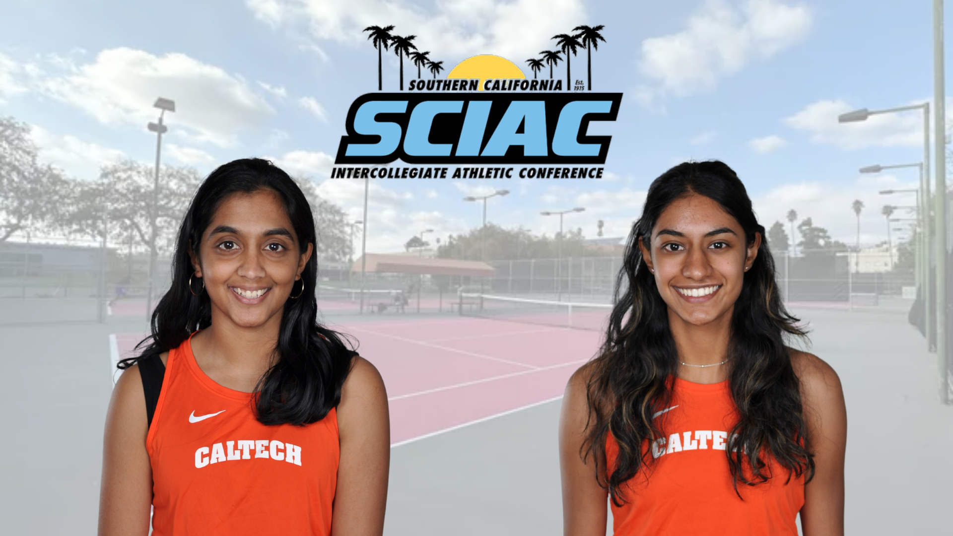 Payal Patel and Anika Arora beneath a SCIAC logo