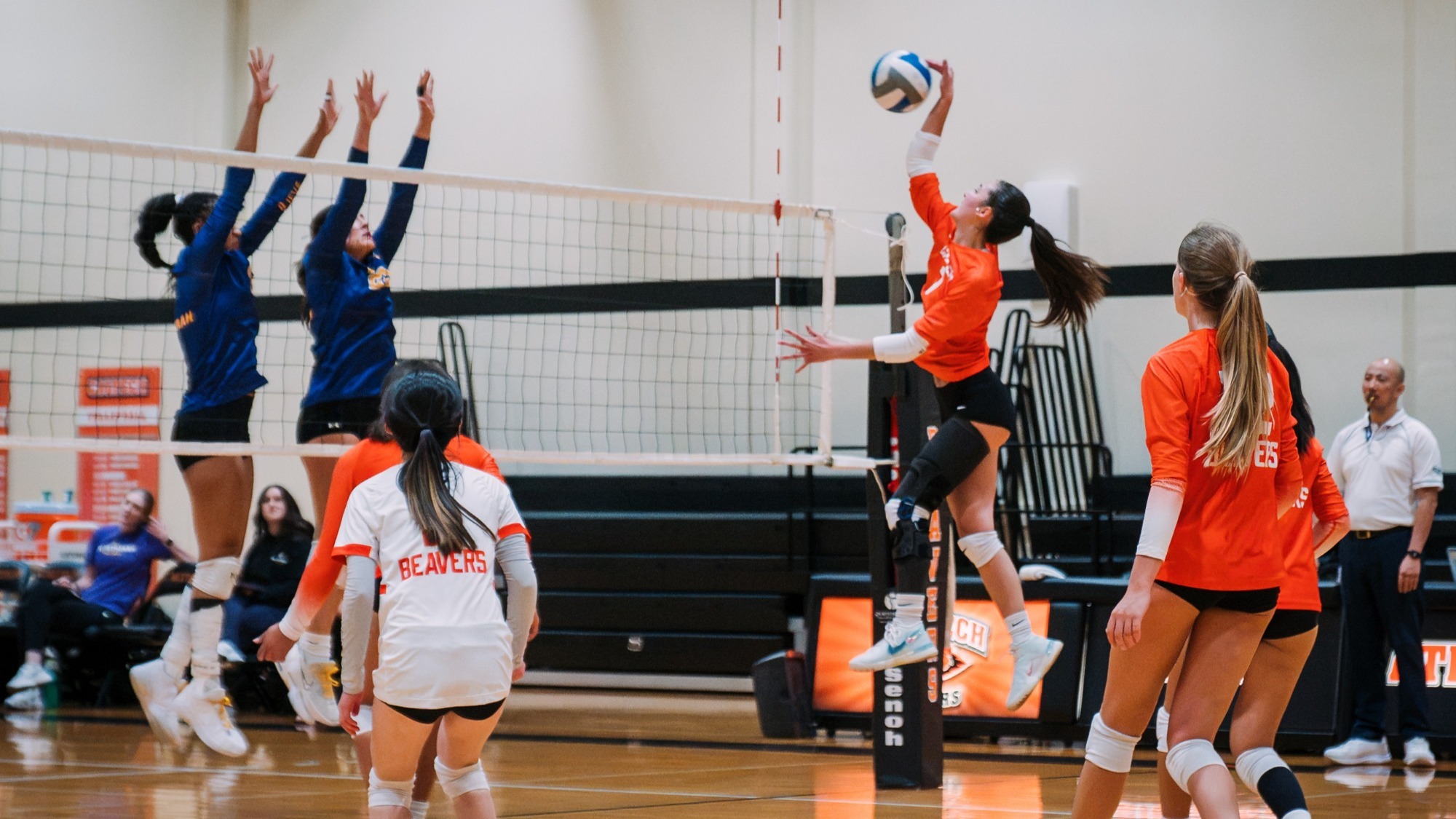 Emma Berg attempts an attack against Cal Lutheran 