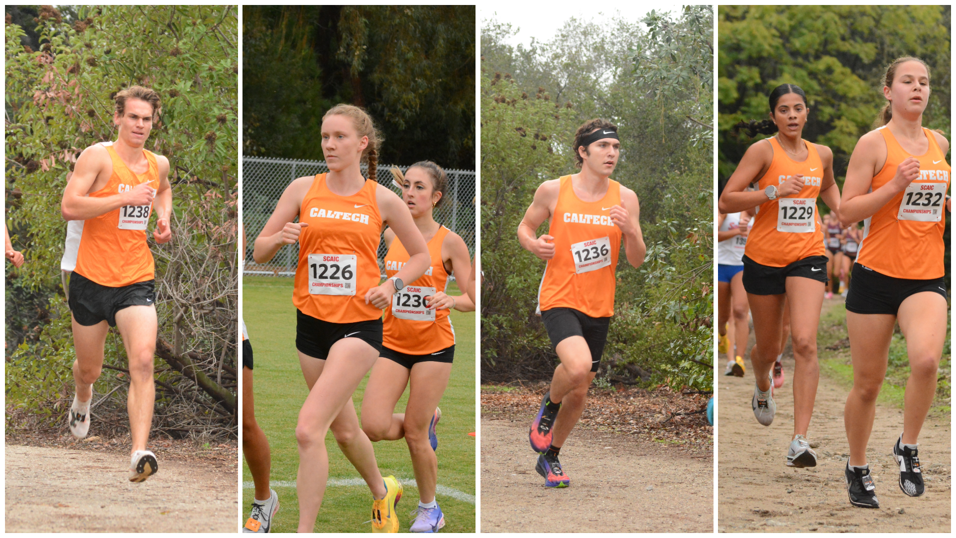 A collage shows Stephen Goehringer, Hypatia Hamkins, Aiden Cope, Pragya Mogil and Rachel Rakower running at SCIACs