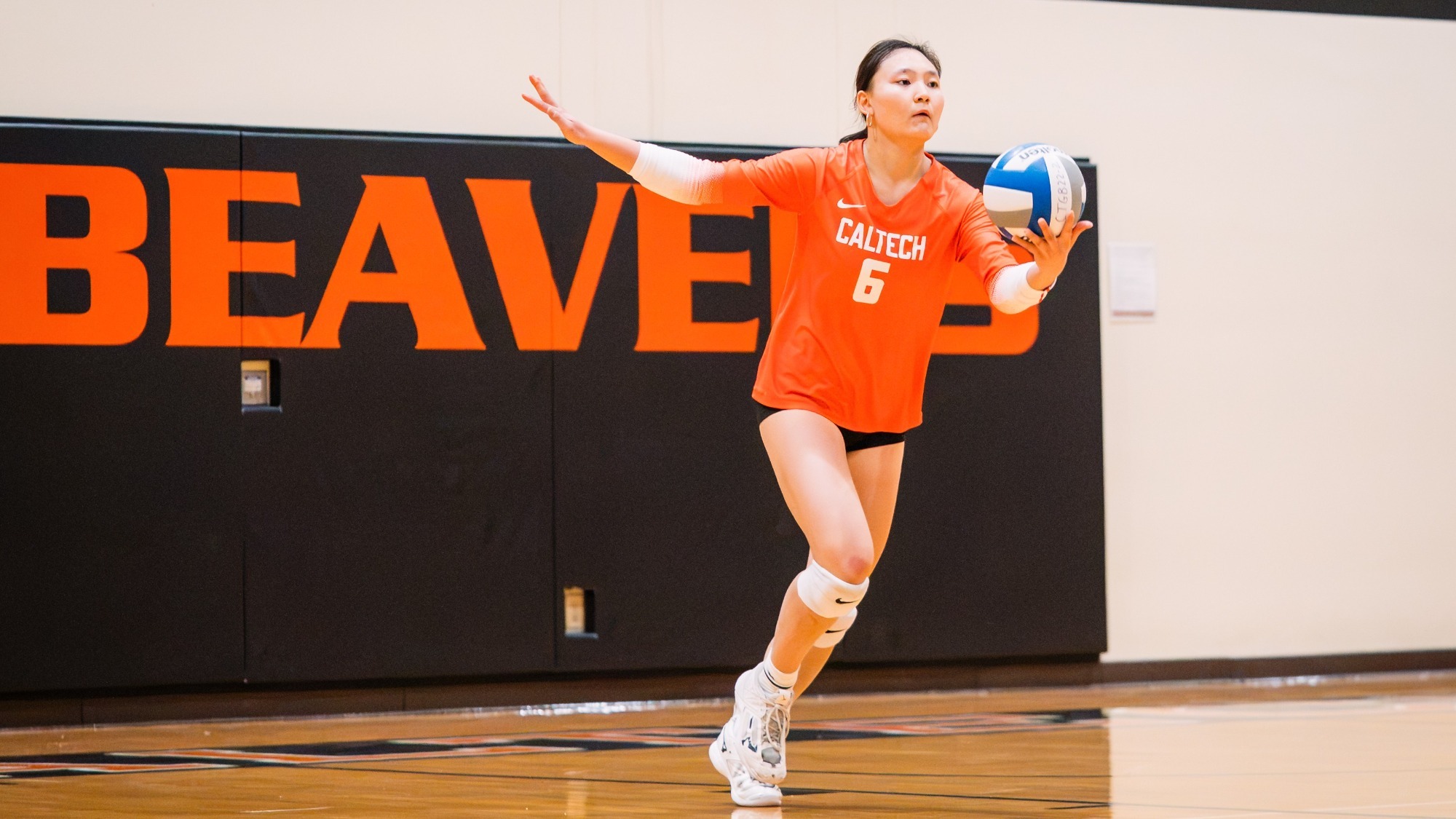 Rena Zhang prepares to serve the ball