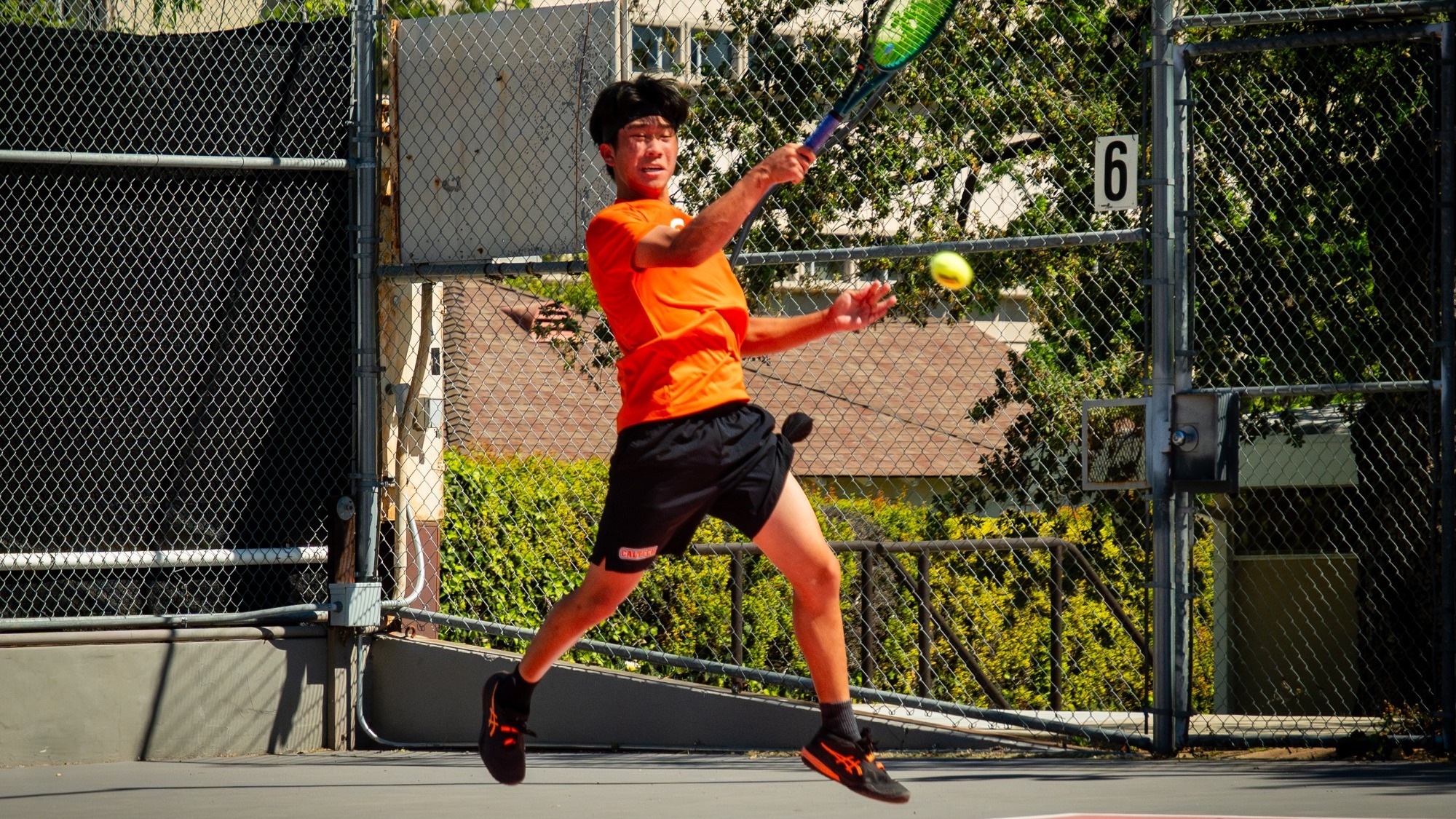 David Jin hits a forehand shot