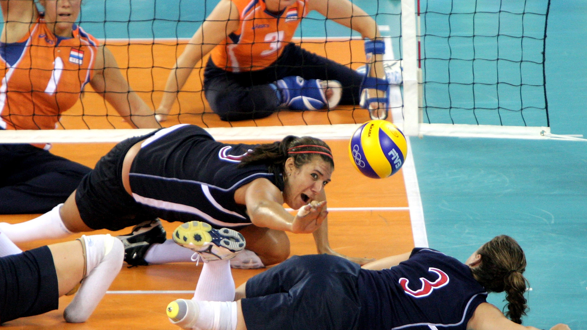 Katie Holloway dives for the ball