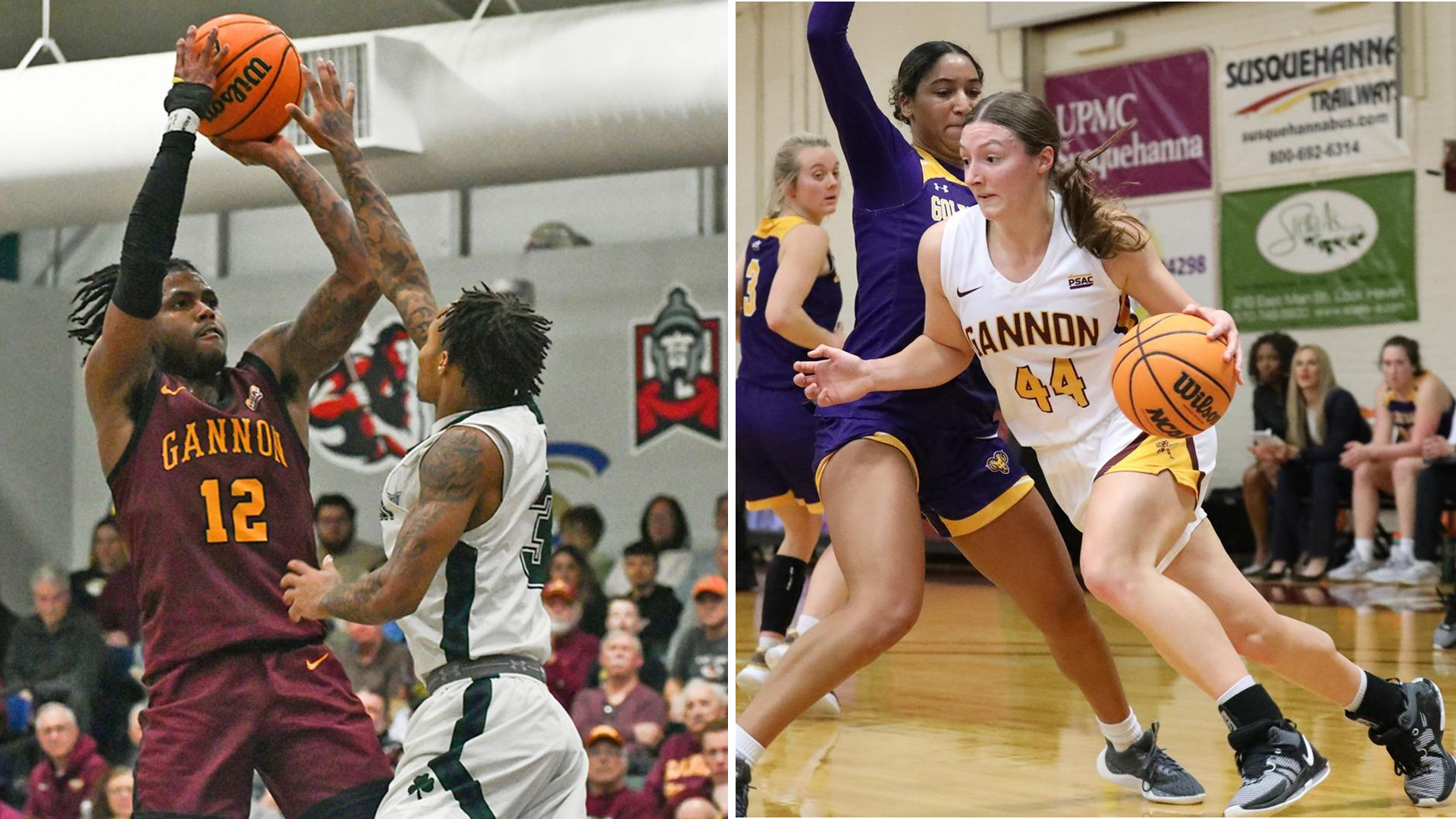 Gannon men’s basketball’s Derrick James (left) and women’s basketball’s Samantha Pirosko (right) 