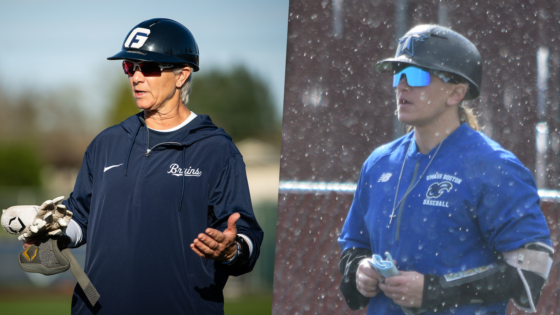 George Fox assistant coach Carol  Laube and UMass Boston assistant Jacqui Reynolds