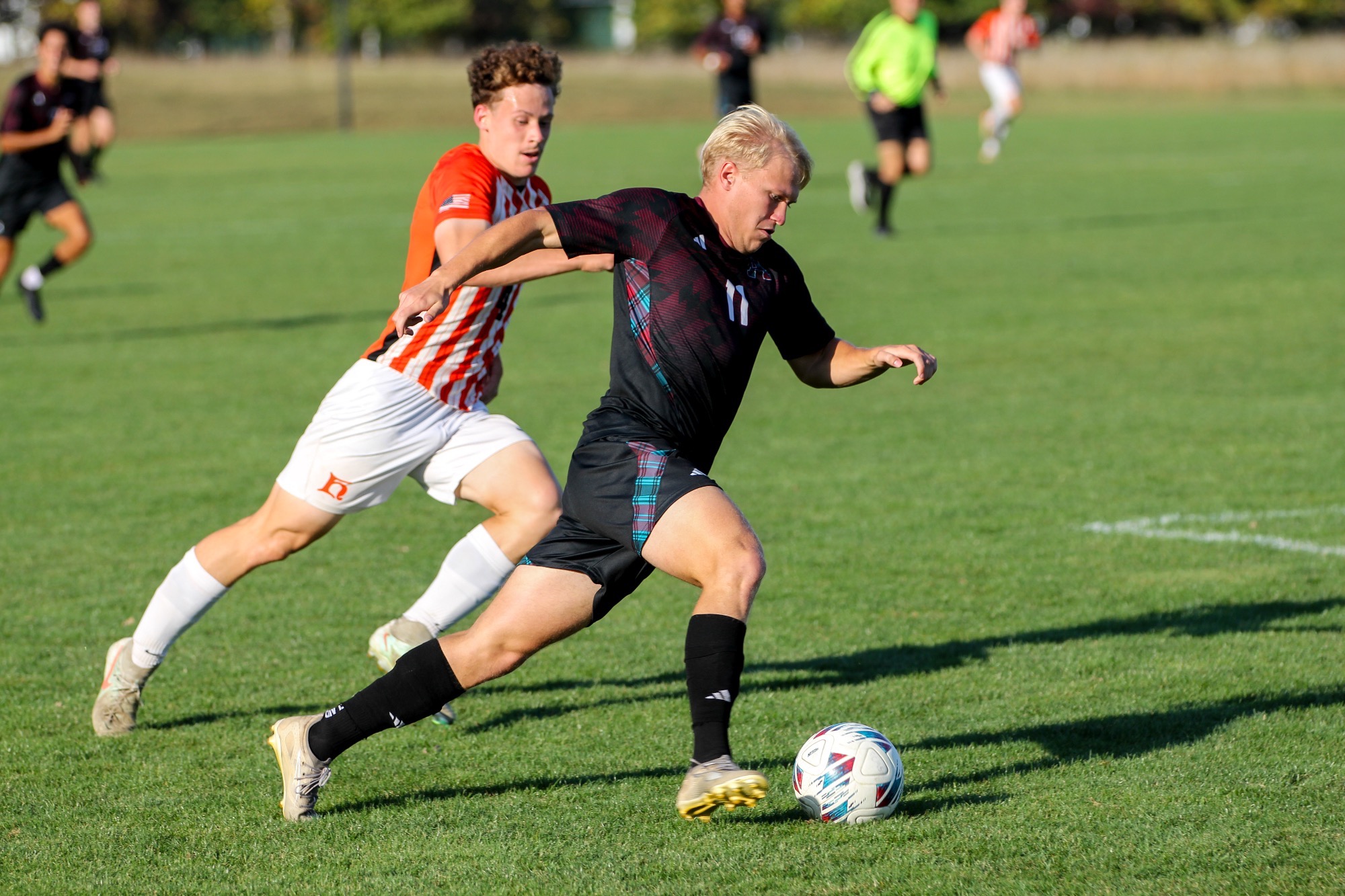 F Van Howe works forward in an attacking effort