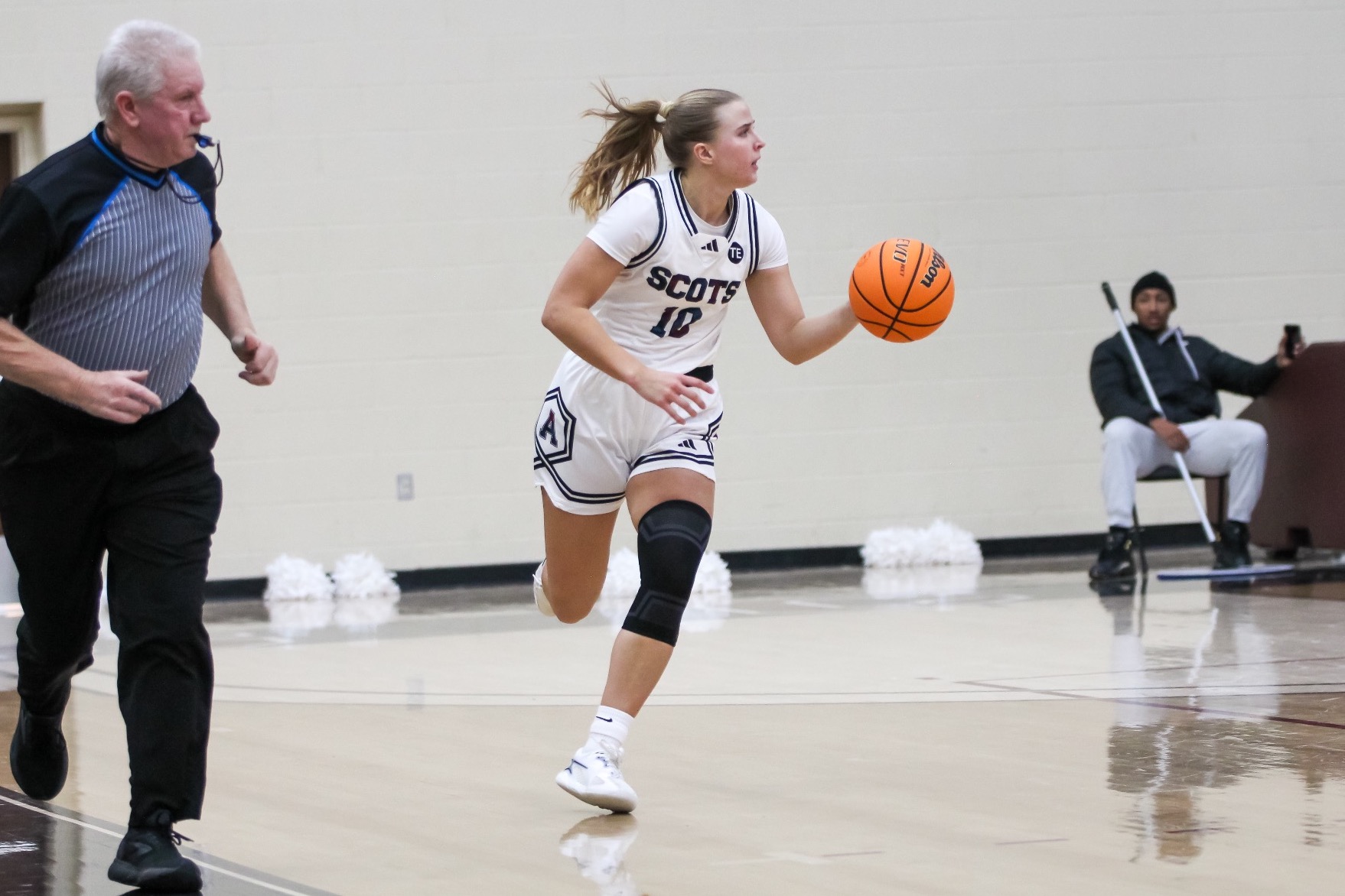 S Ebel dribbles up the floor against Kzoo