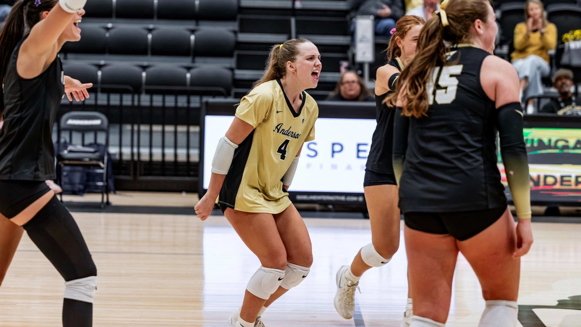 Jamie Juhnevicz celebrates after a point 