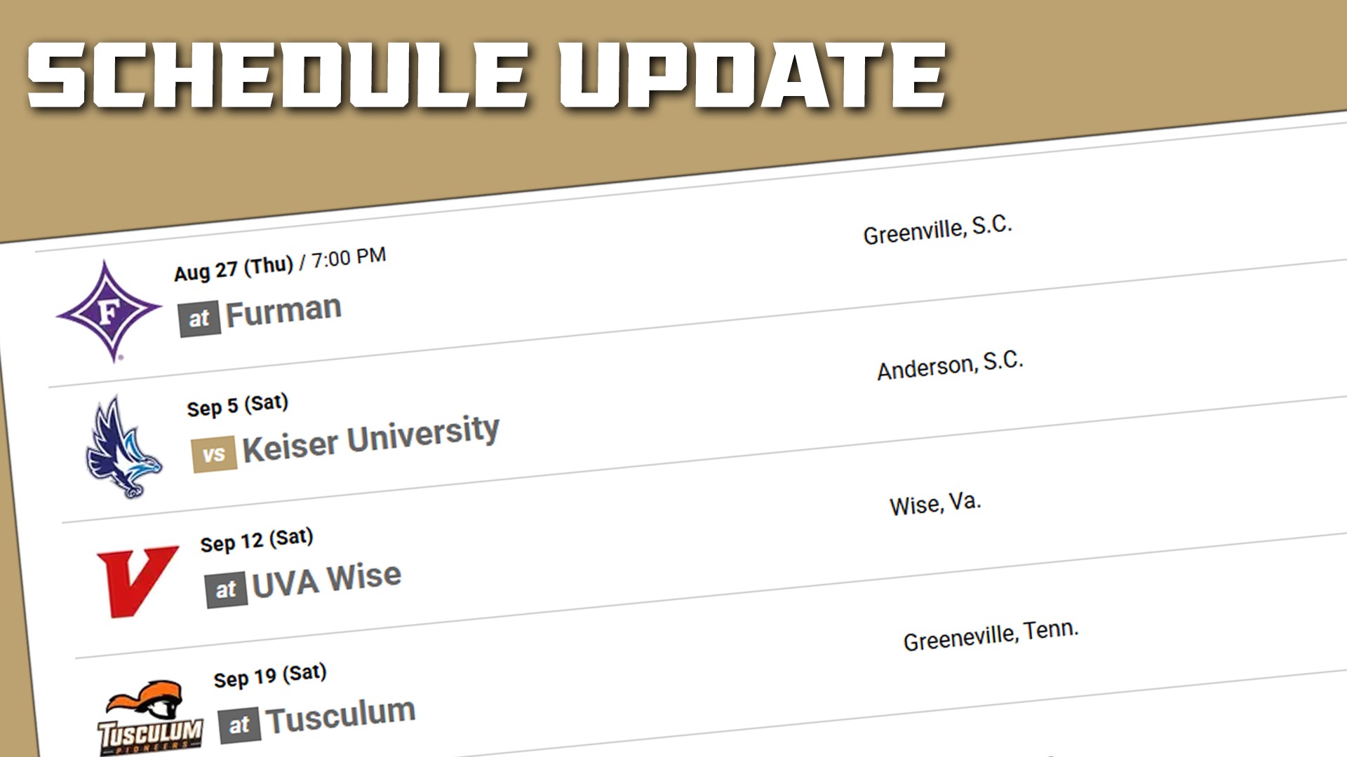 Furman Schedule Update