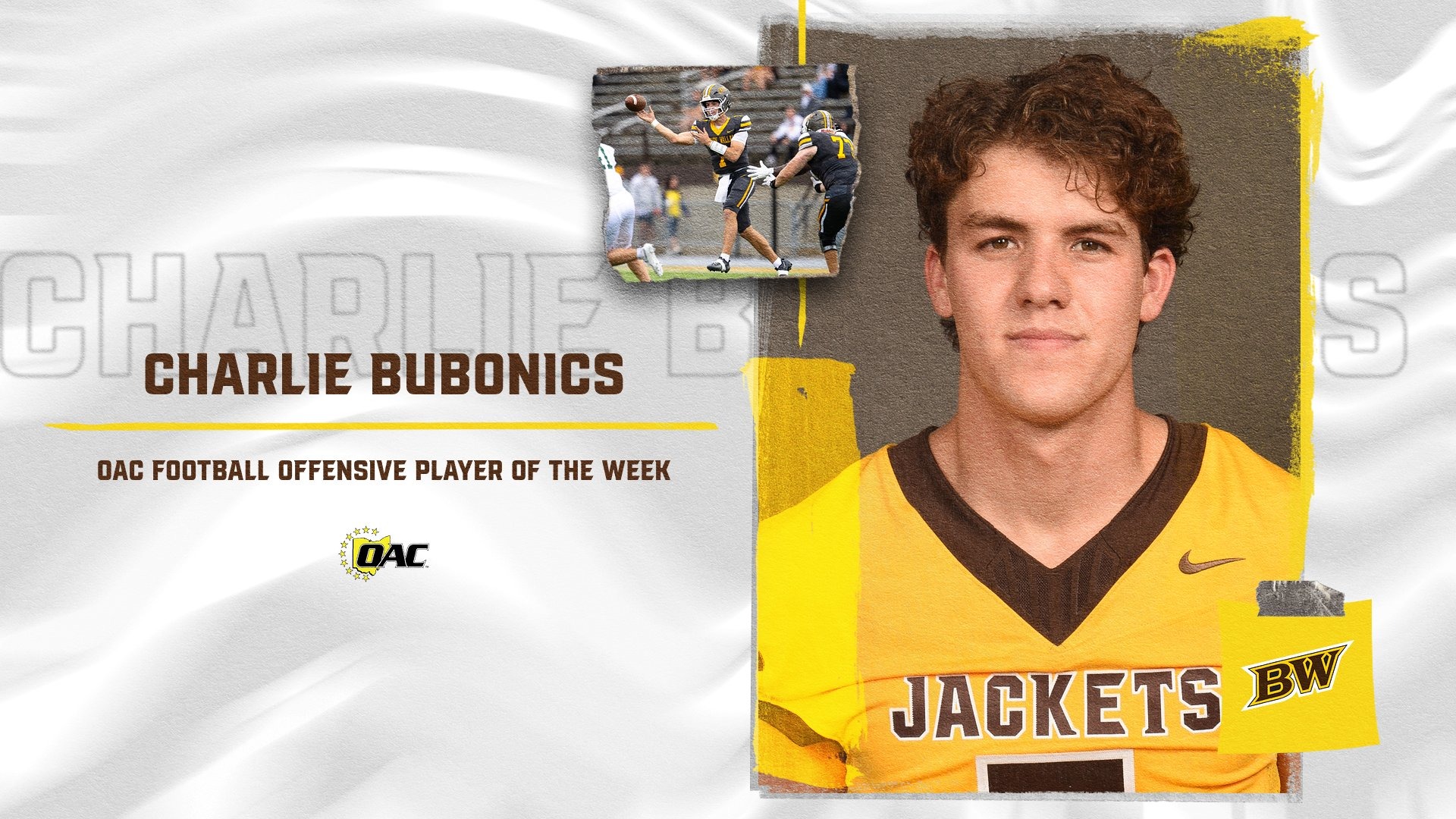 Charlie Bubonics - OAC Football Offensive Player of the Week - September 8
