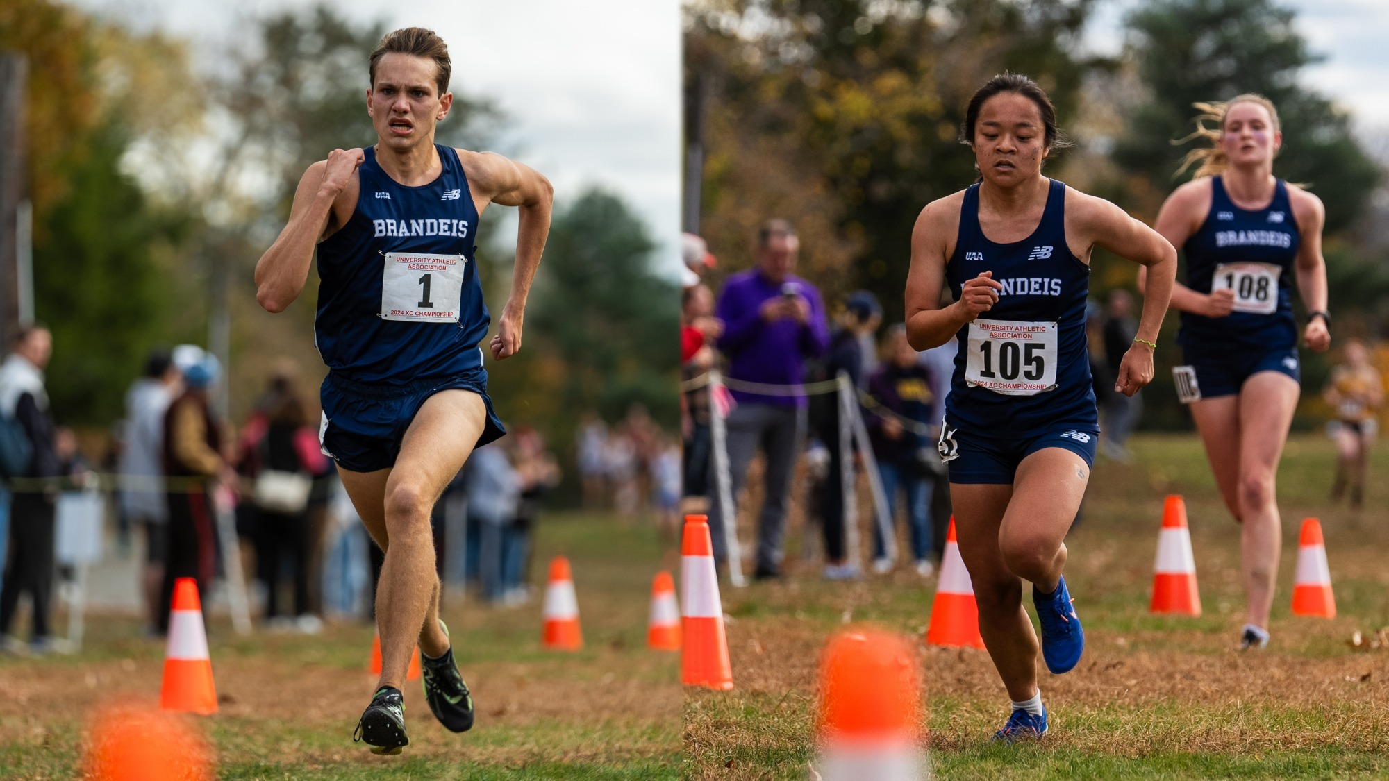 LEFT: TJ Carleo Zada Forde running at the UAA Championships; RIGHT: Zada Forde running at the UAA Championships