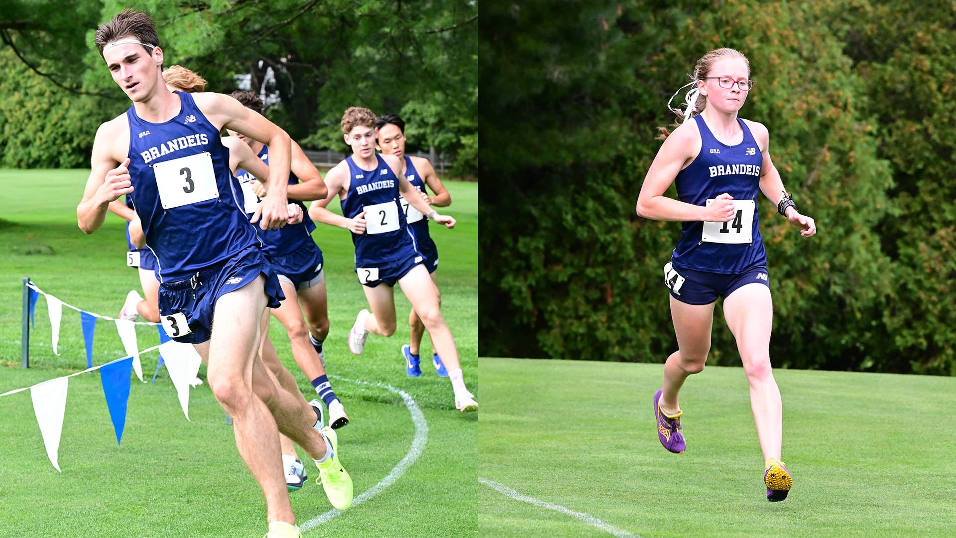 LEFT: Hugh Licklider running a cross country race; RIGHT: Shae Regan running a cross country race