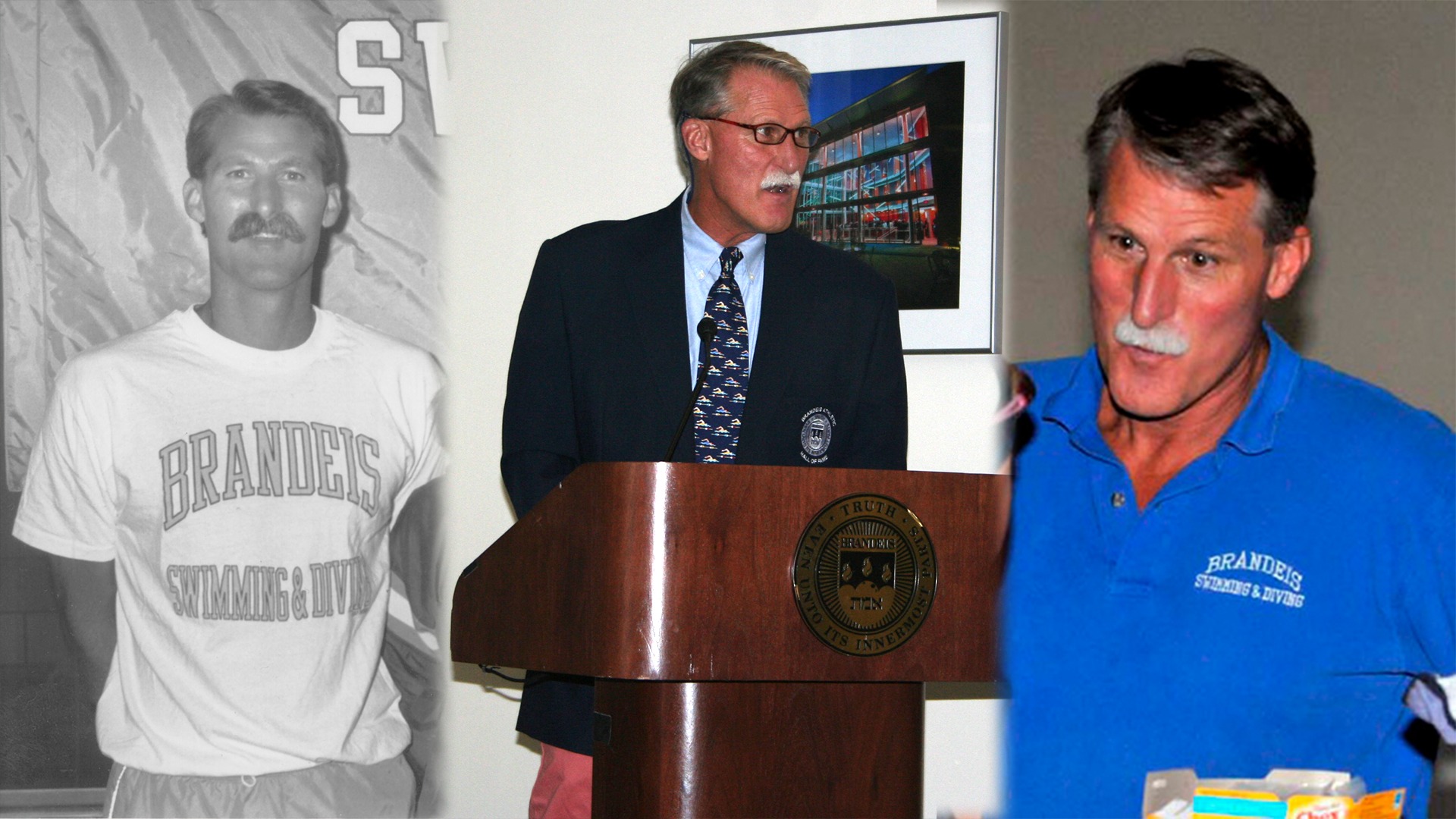 Jim Zotz throughout his career at Brandeis in three images