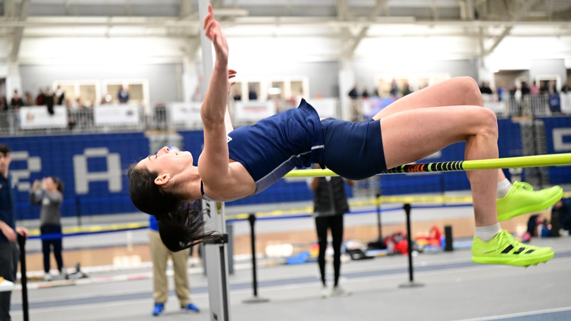 Sophie Segal clears the bar during a high jump