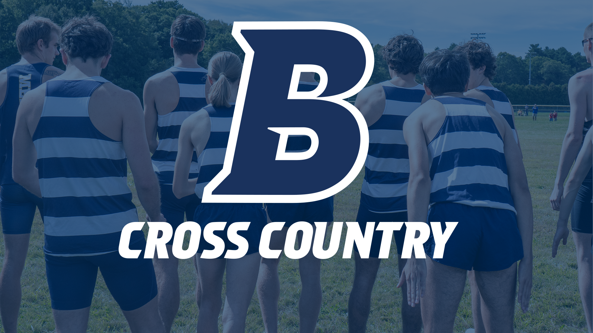 Brandeis Cross Country with B Logo - Runners in the background