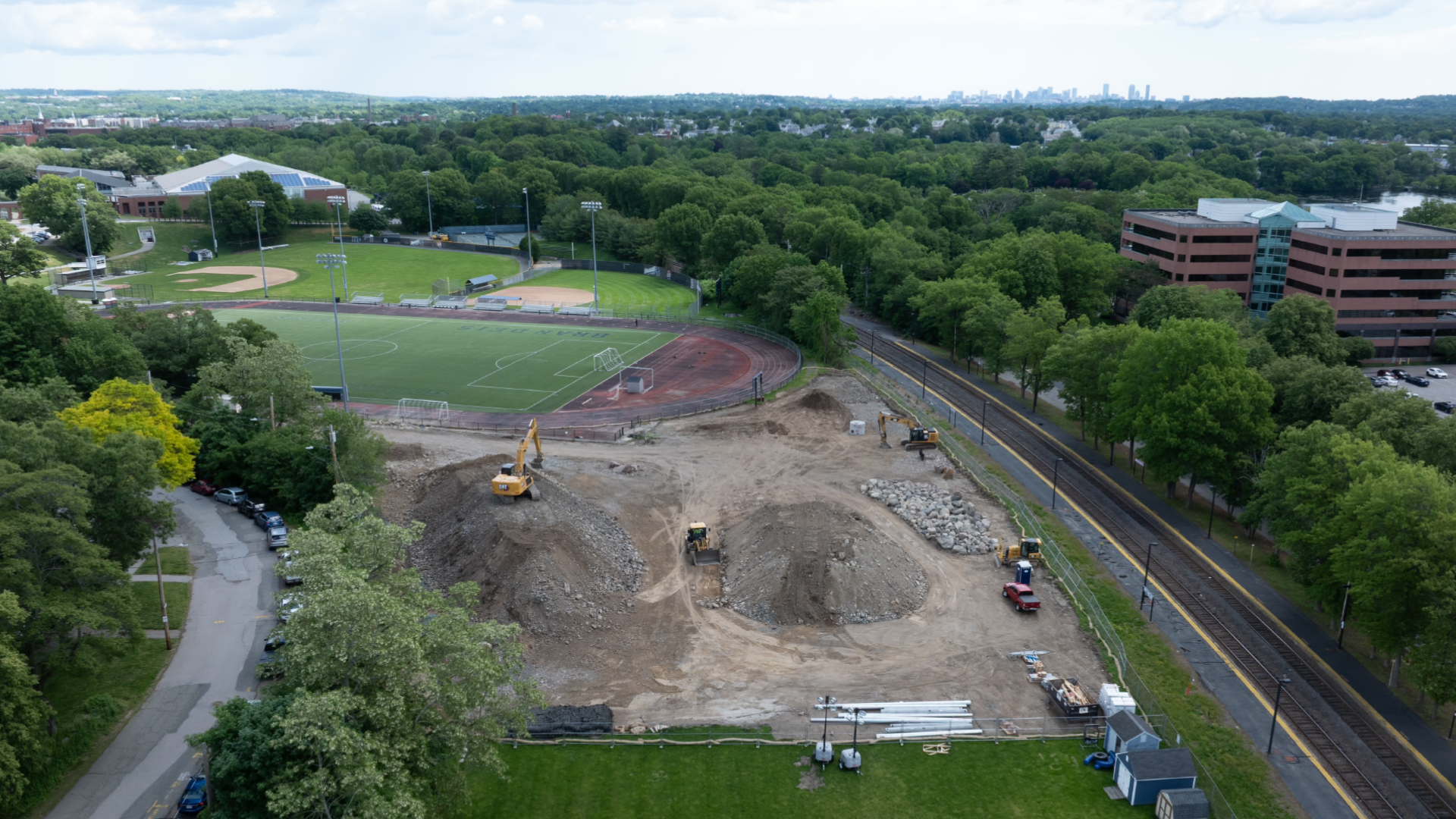 Drone photo of construction on new softball field