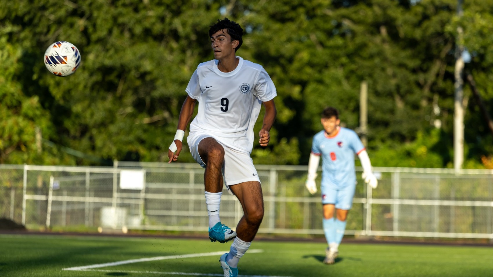 Keller Chamovitz settles a ball during a soccer match