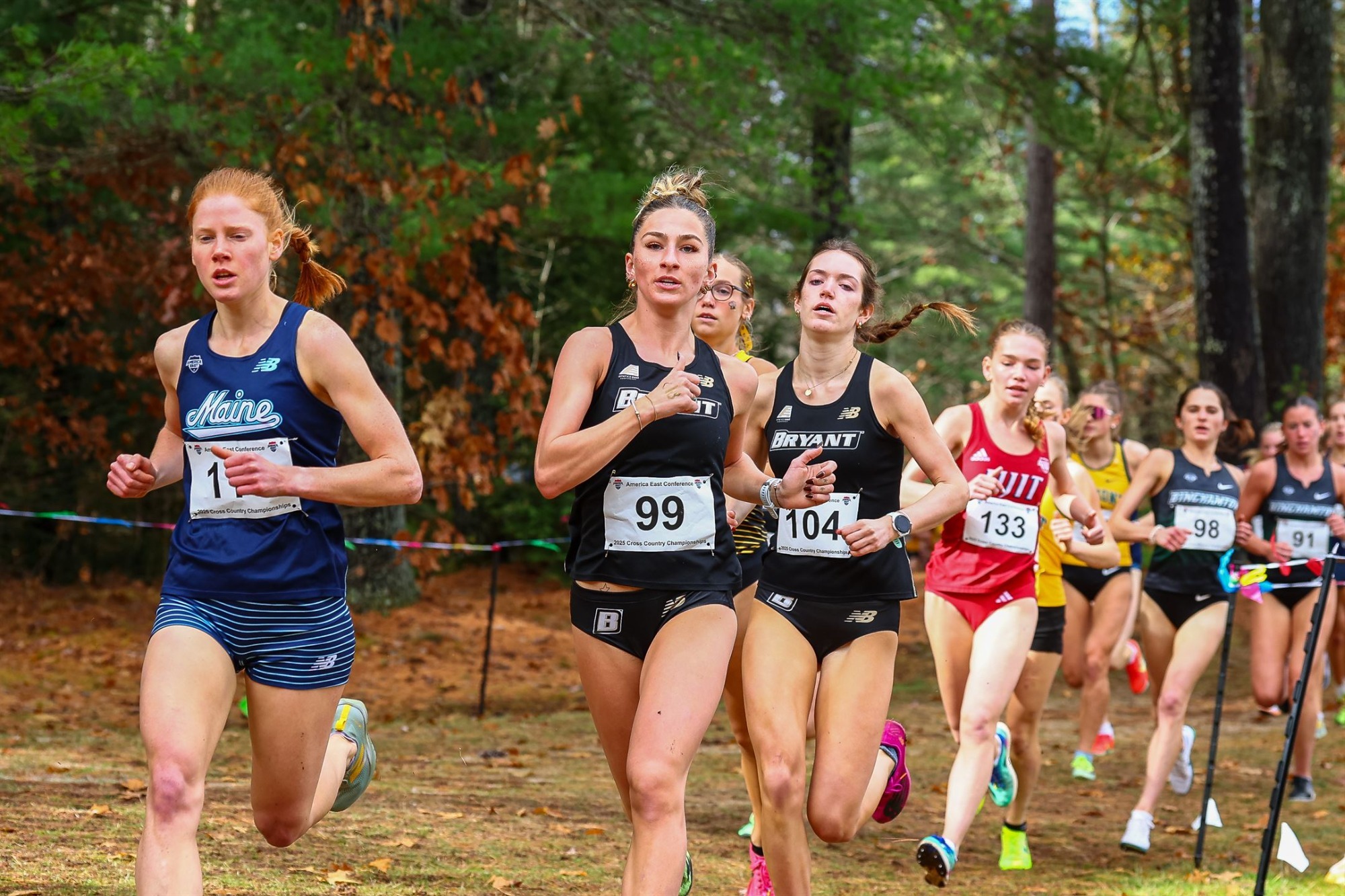 Isabel Berardino running through the America East XC Championship course