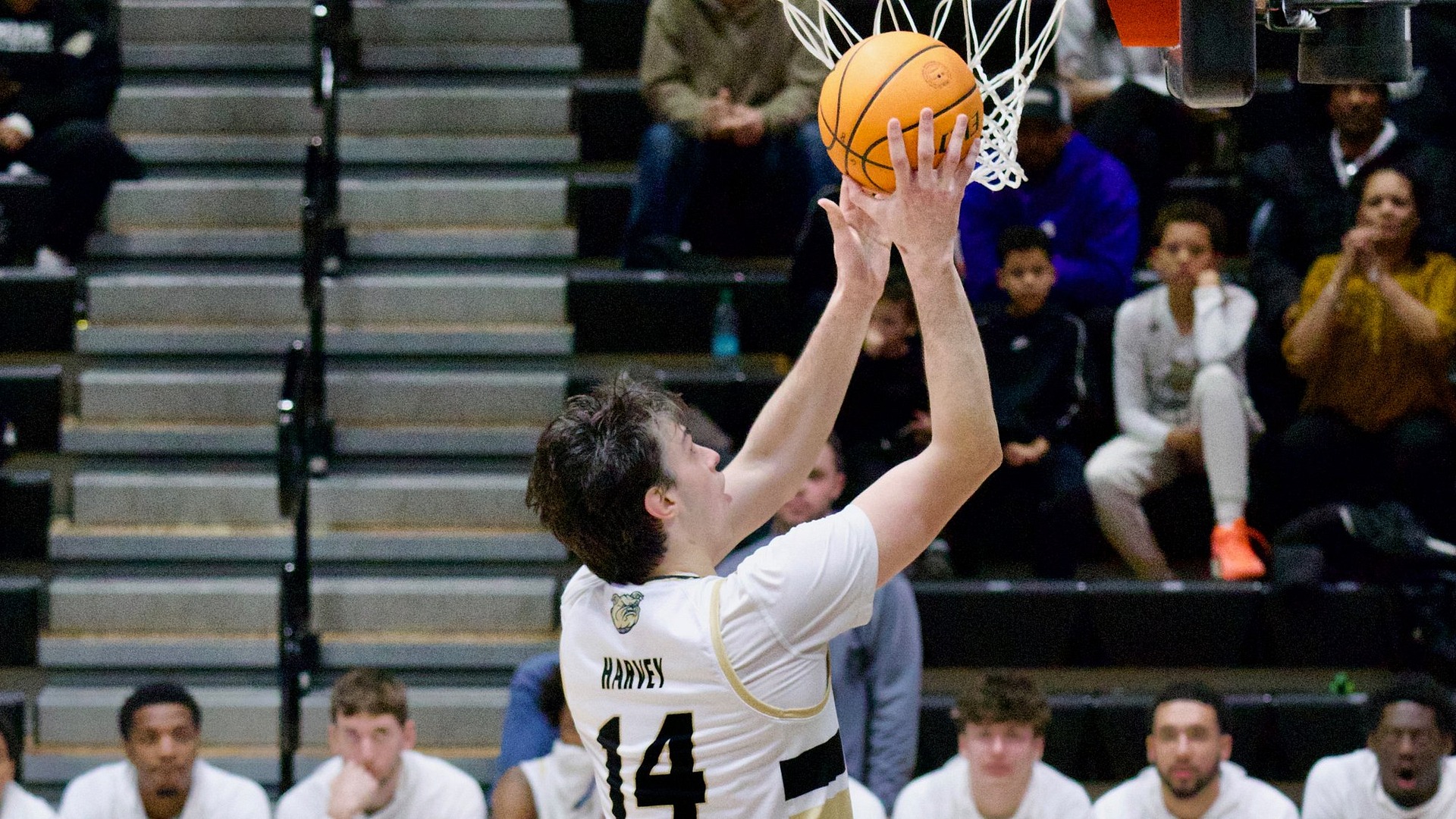 Keegan Harvey Goes up for a layup against Worcester State
