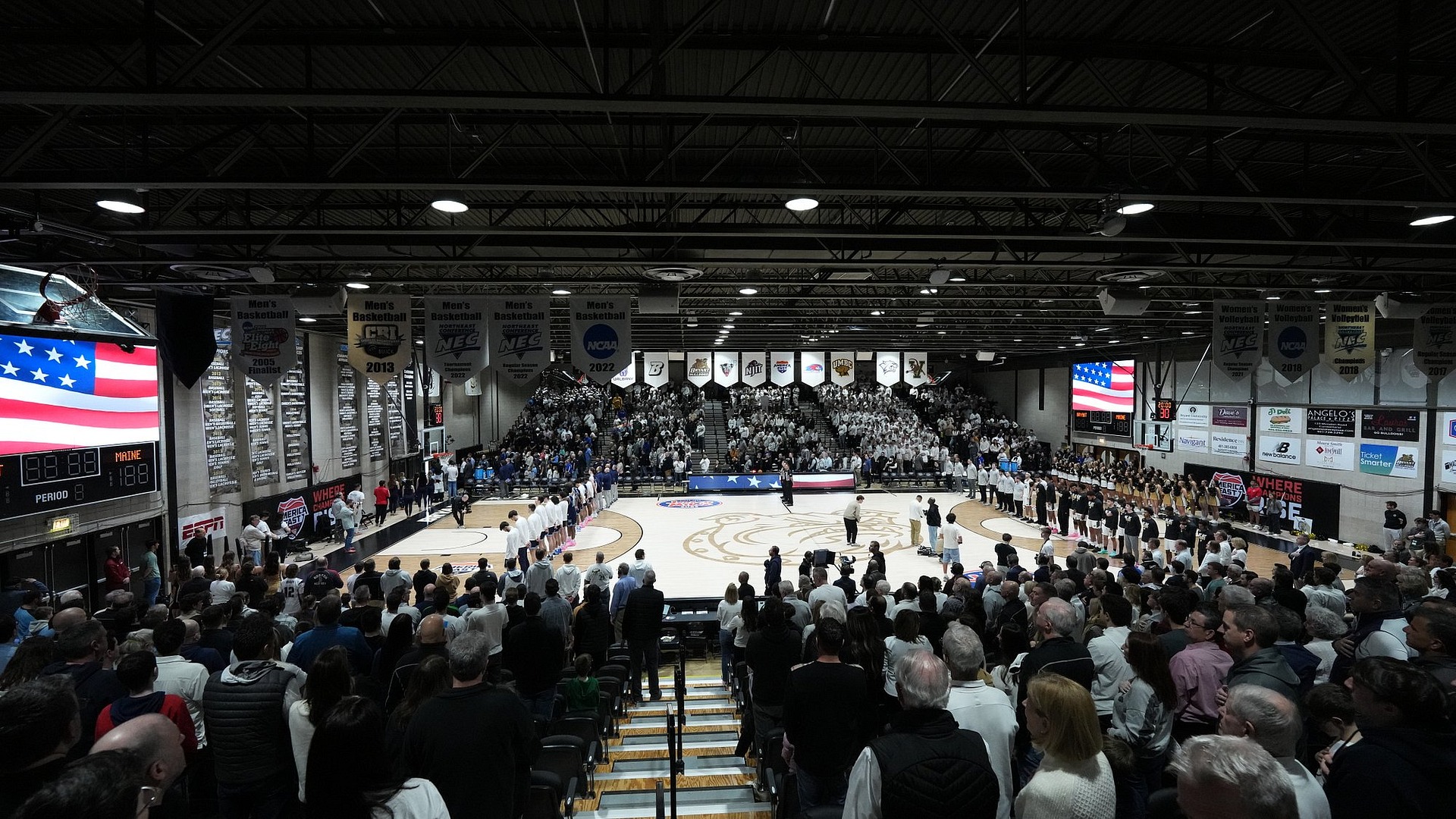 Chace Athletic Center Crowd Stands for National Anthem