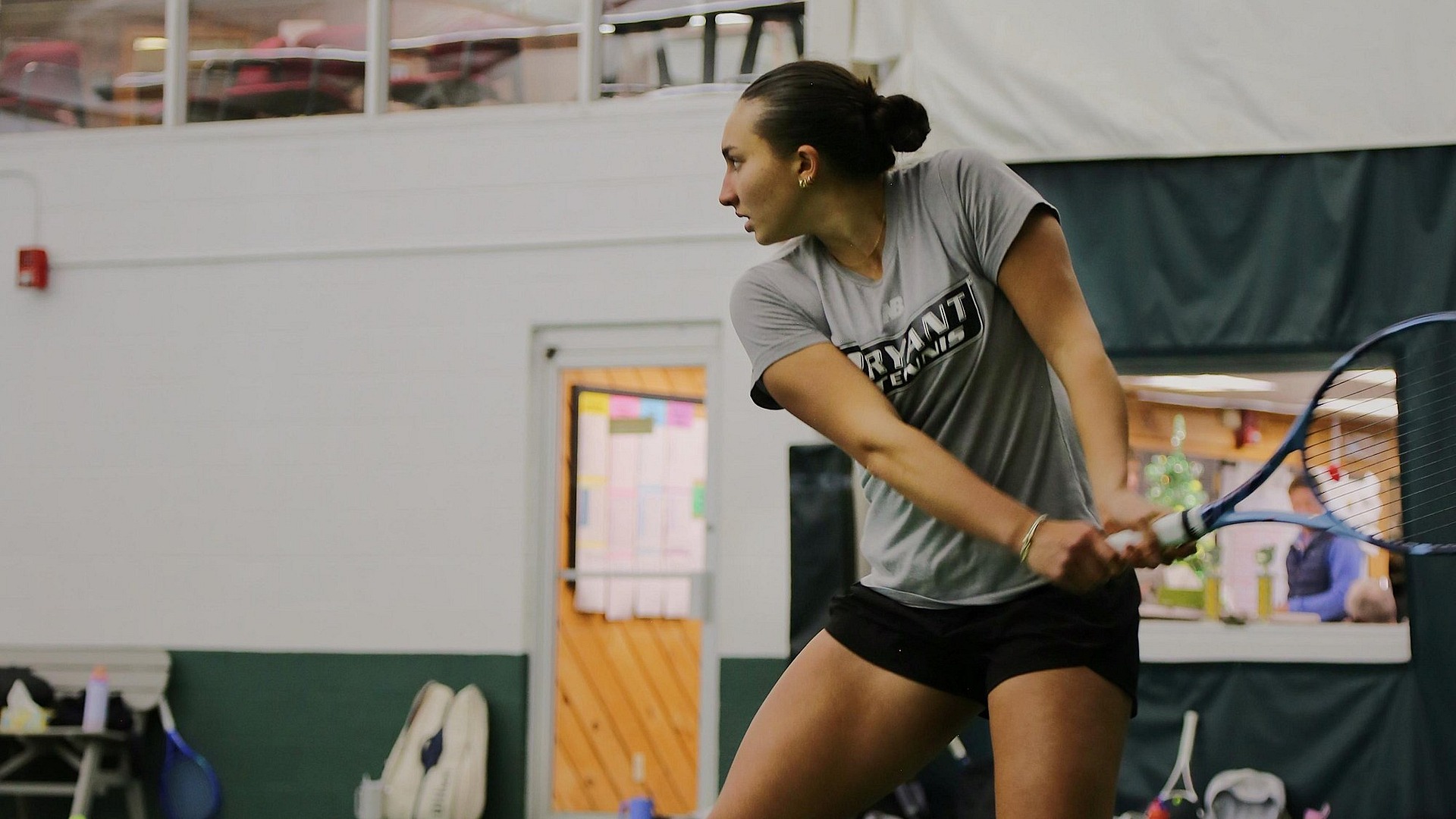 Natalie Vela practice, hitting a backhand shot at Rally Point