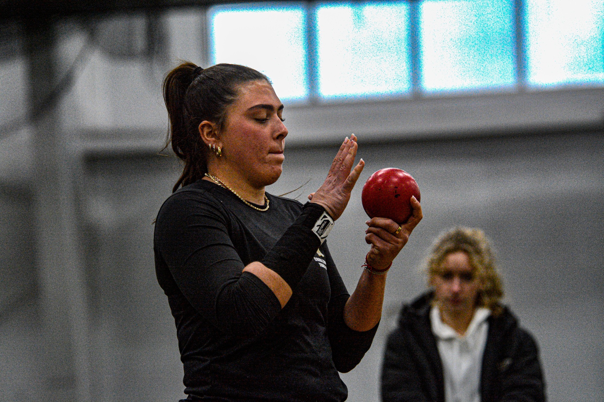 Panayiota Anastos prepares for a shot put event