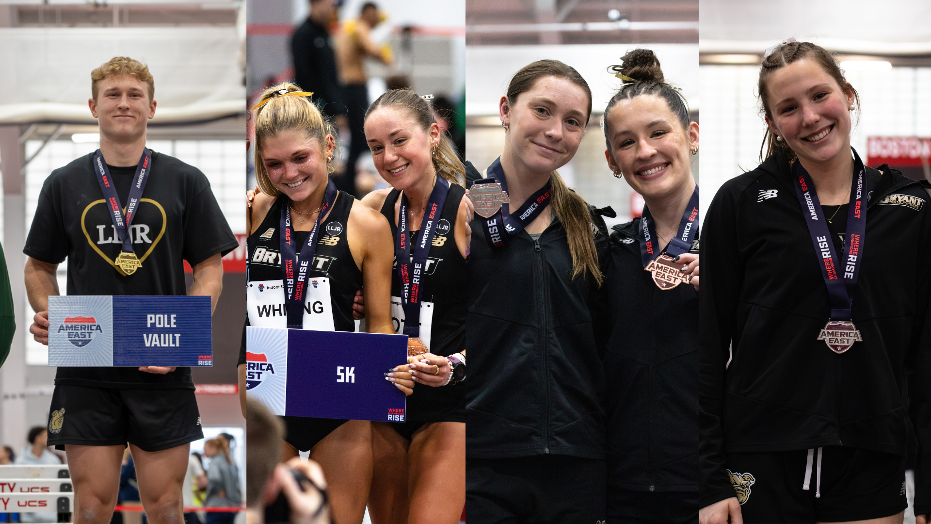 Bryant's six medalists collaged together for a thumbnail, from left to right is Kalen Knott, Chloe Whiting, Jasmine Trott, Ashley Brule, Allyson Humphries and Ella Goulas