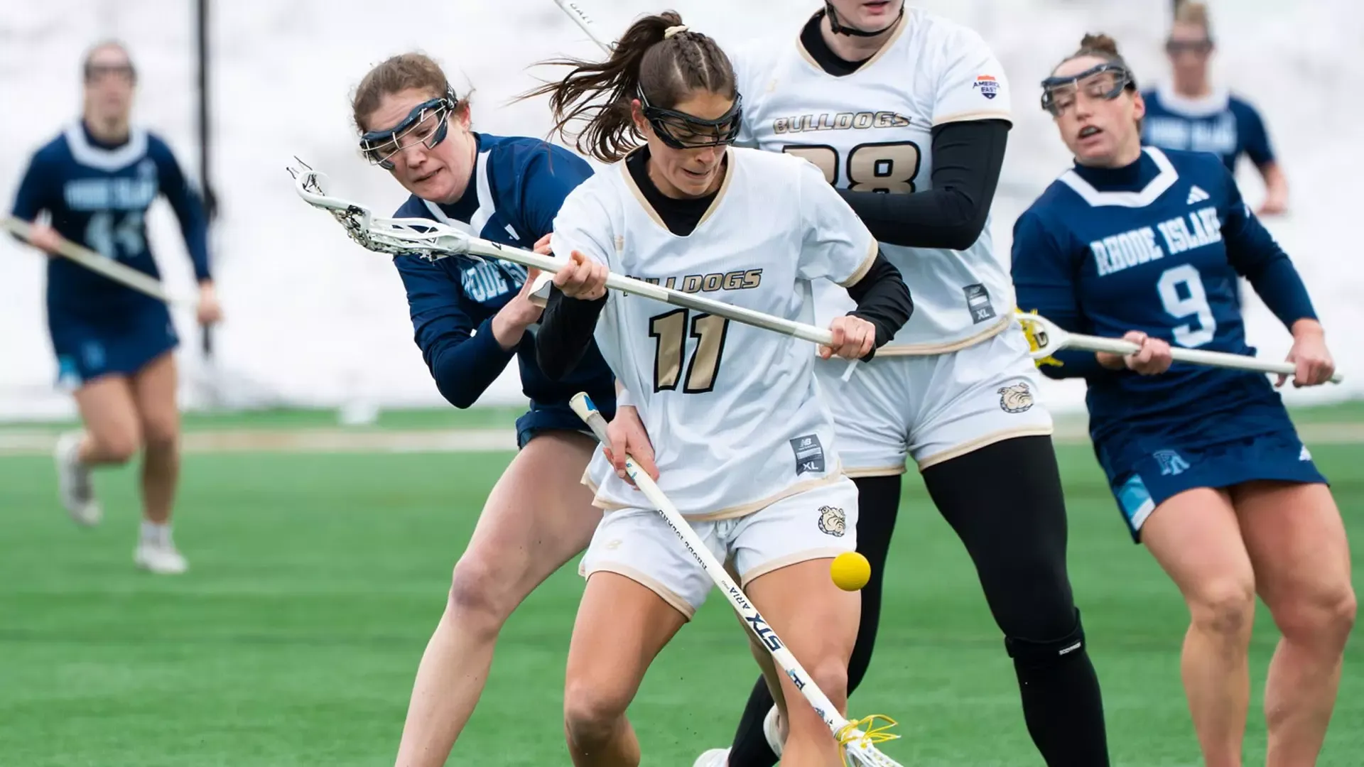 Jess Tosone Battles for a loose ball vs URI