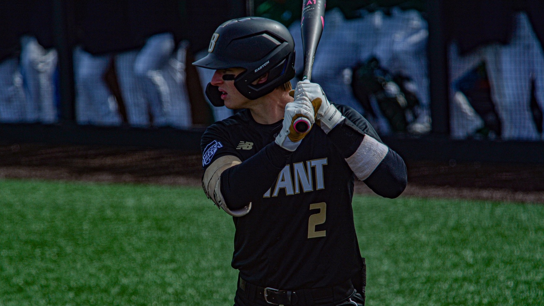 Hunter Kingsbury waits for a pitch at home plate 