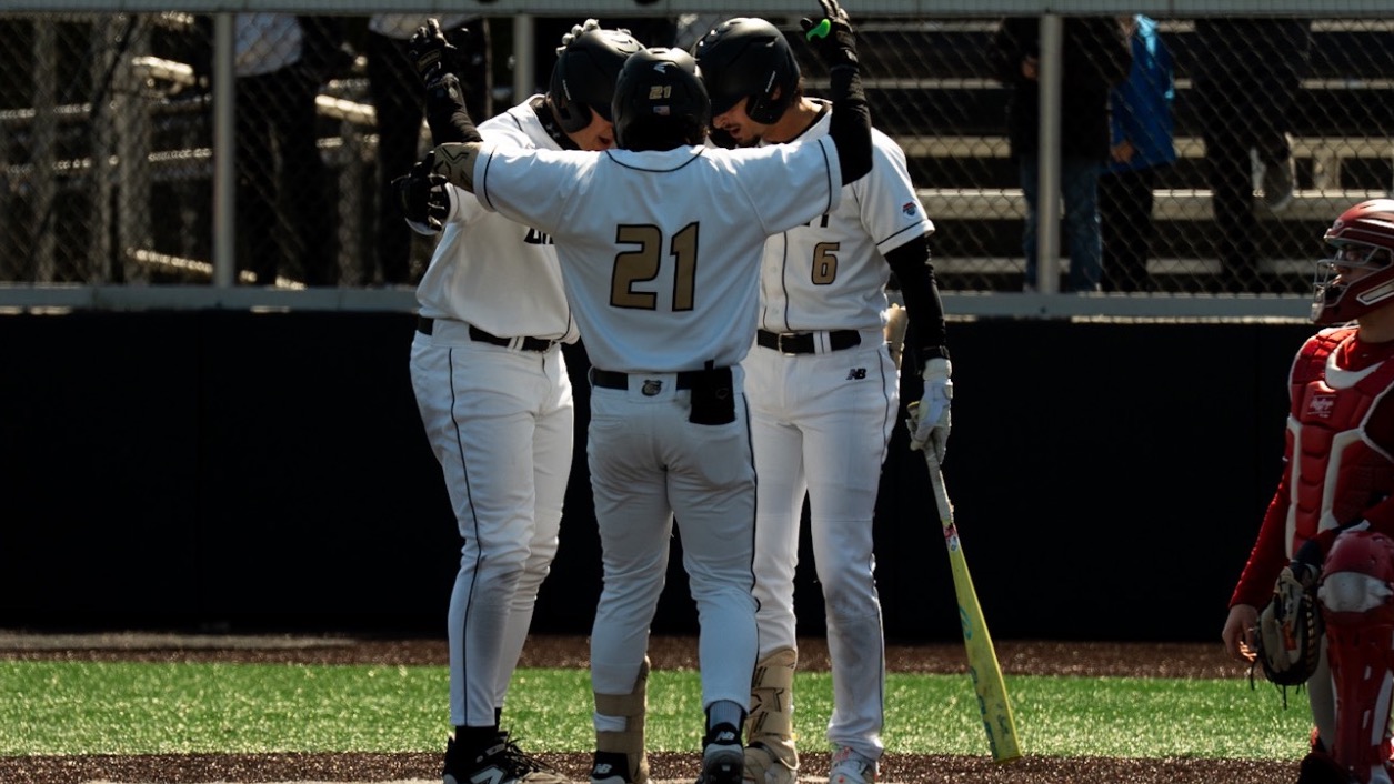 Team celebrates at home vs NJIT