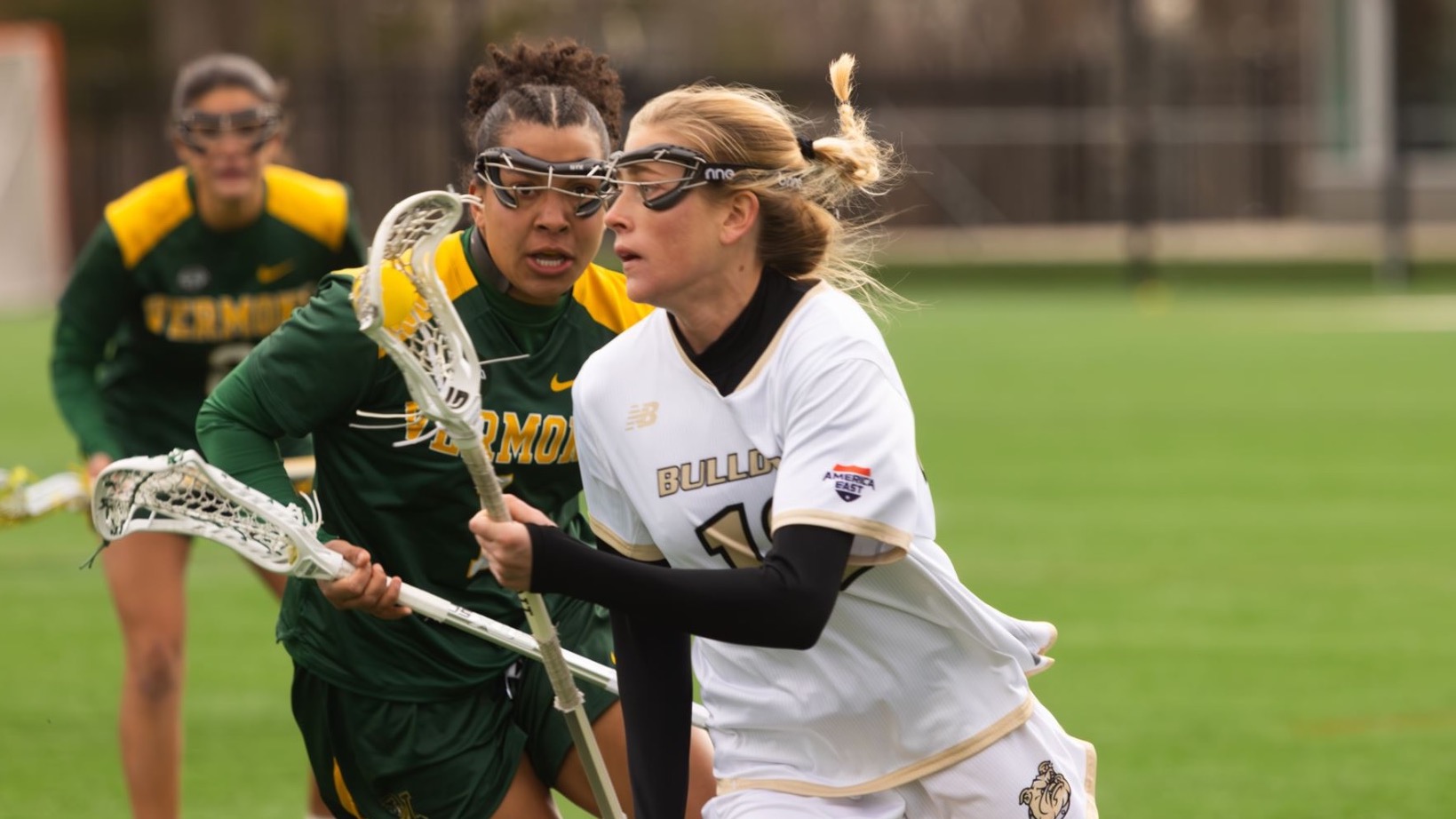 Ashling Marshall drives against her defender on Vermont 