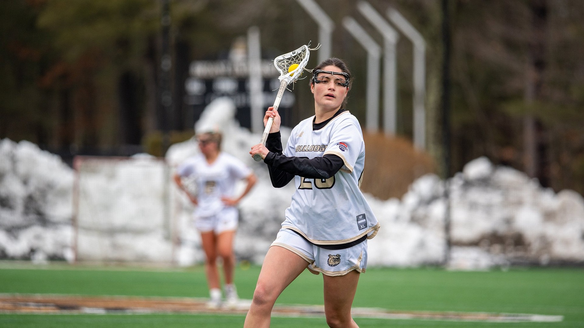Gabriella Constant carrying the ball upfield vs LIU