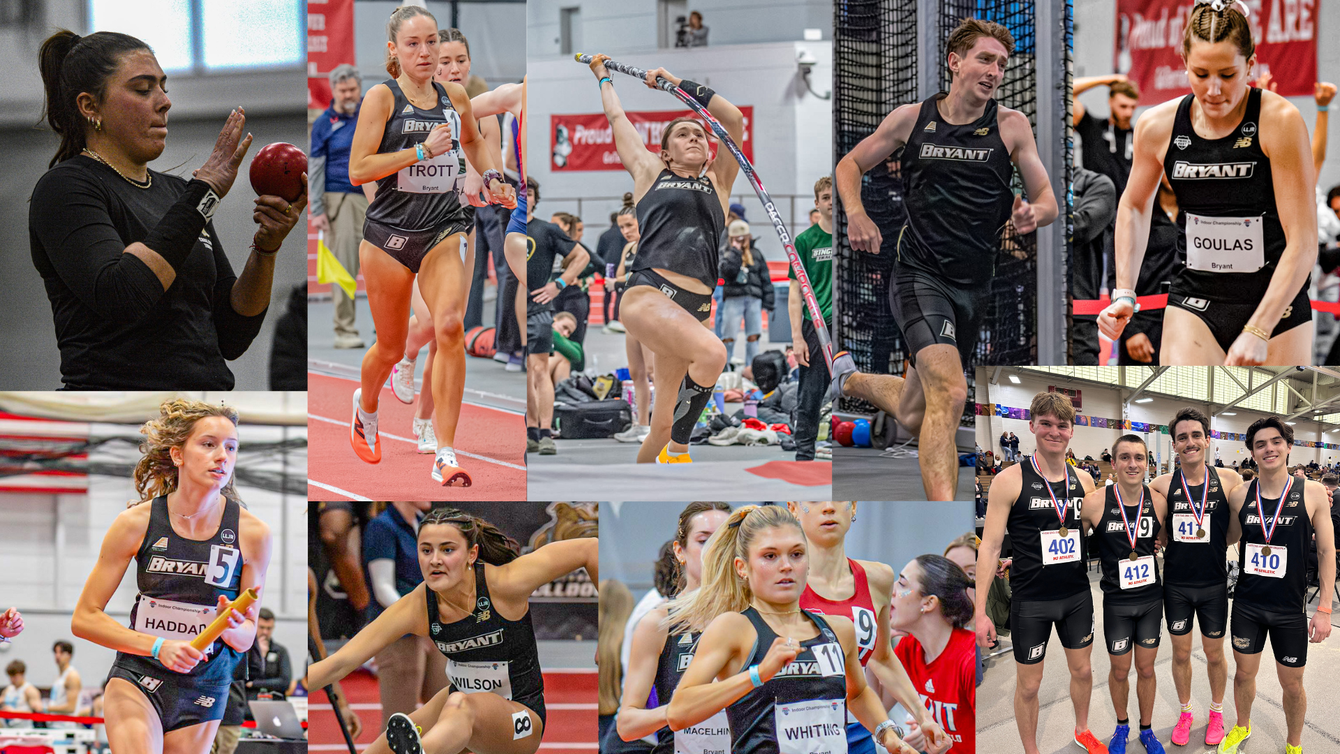 Track and Field collage featuring medalists from the 2026 NEICAAA Indoor Championships
