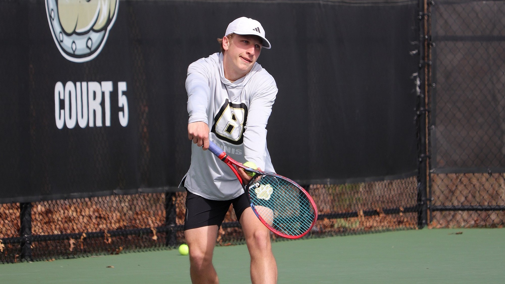 Myles Peterson preparing to serve vs. Nichols on SR Day