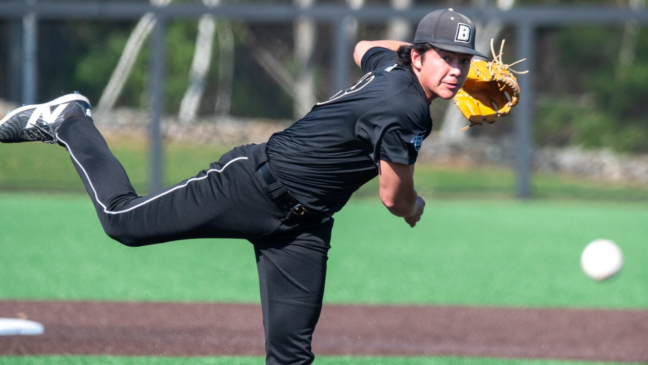Kaden Hilburger delivers a pitch against UAlbany