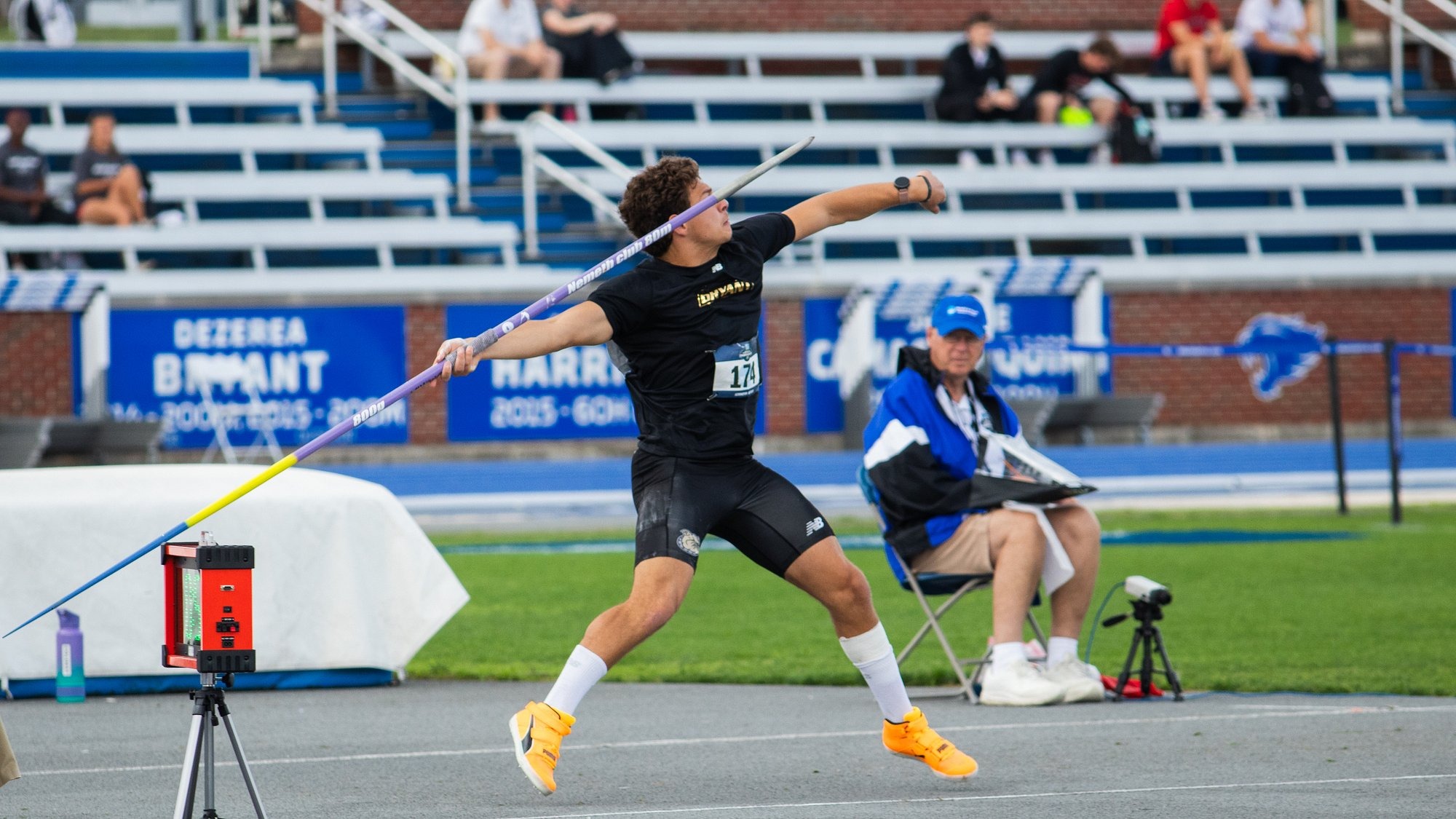 Aiden Guarneri winding up to throw the javelin 