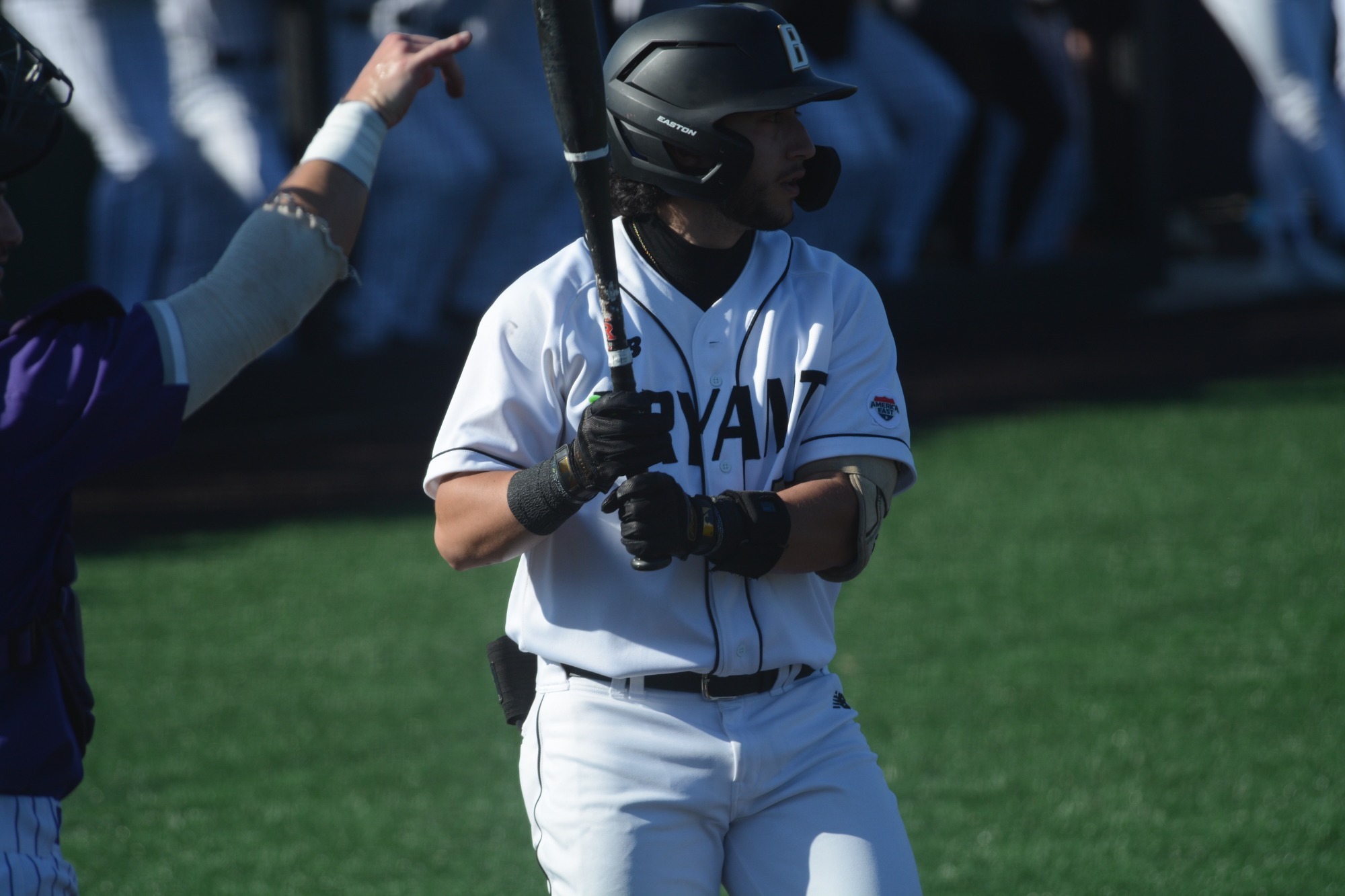 Carlos Irizarry waits to get into the batters box vs Stonehill