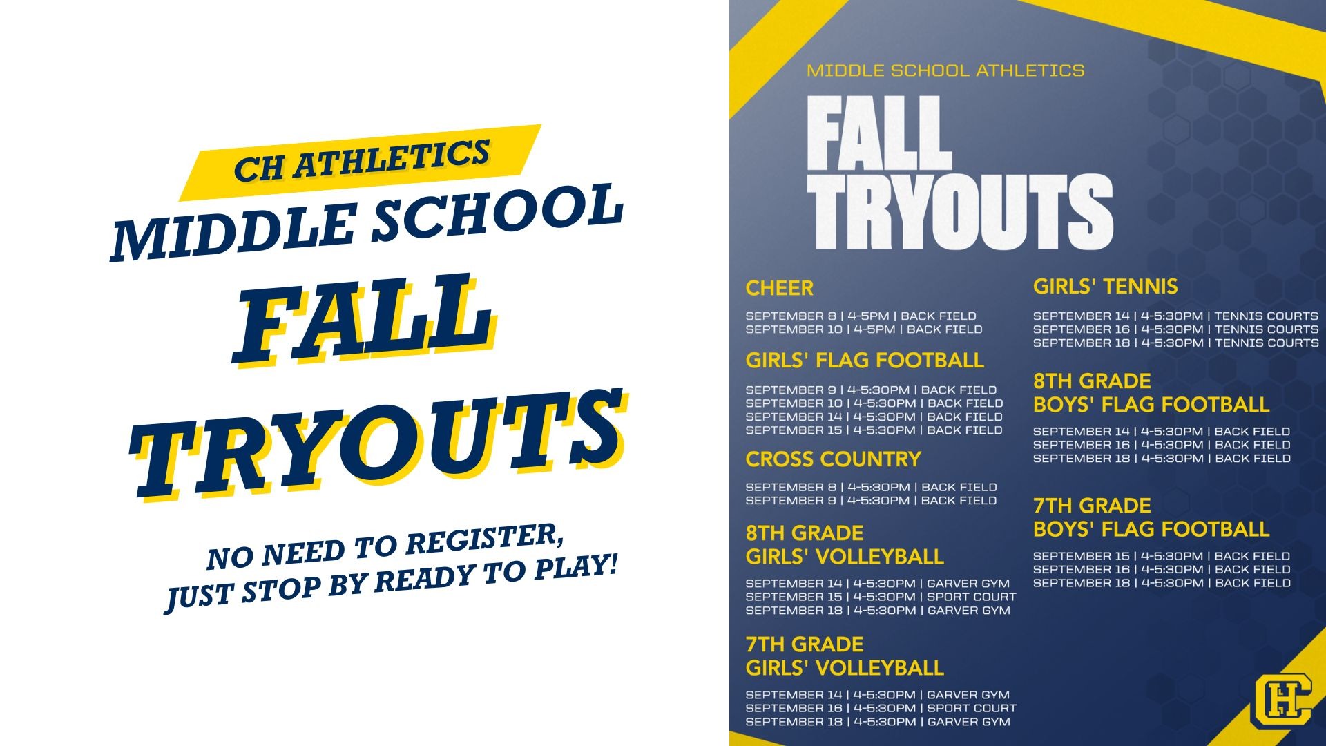 MS Fall Tryouts Banner
