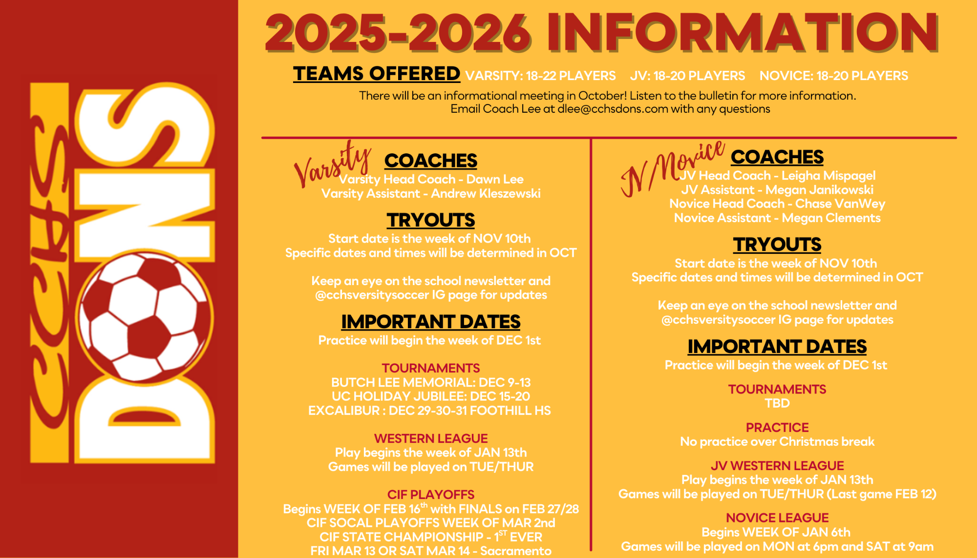 25-26 Girls Soccer Season Info Graphic