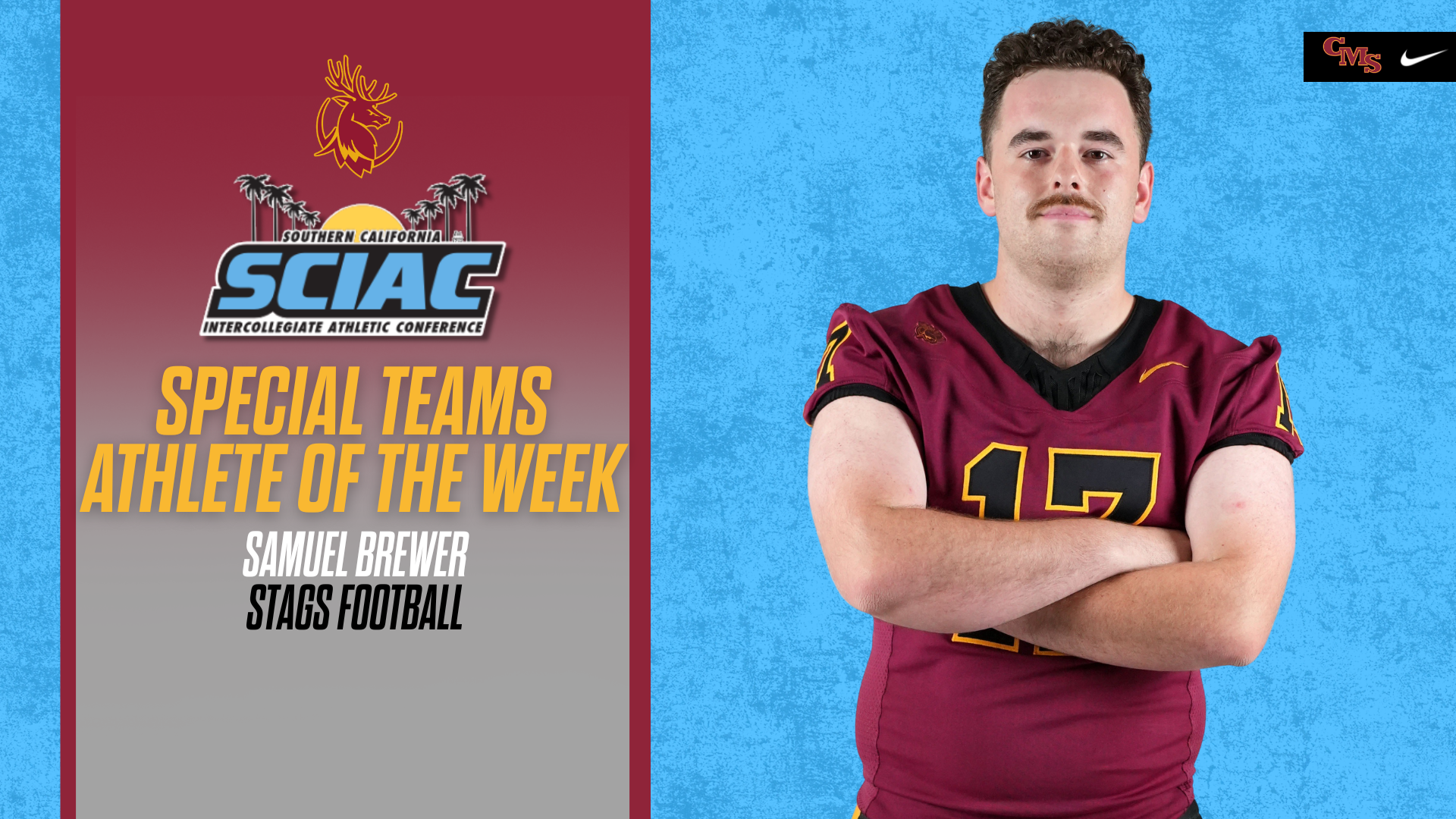 Samuel Brewer posed shot with the SCIAC logo