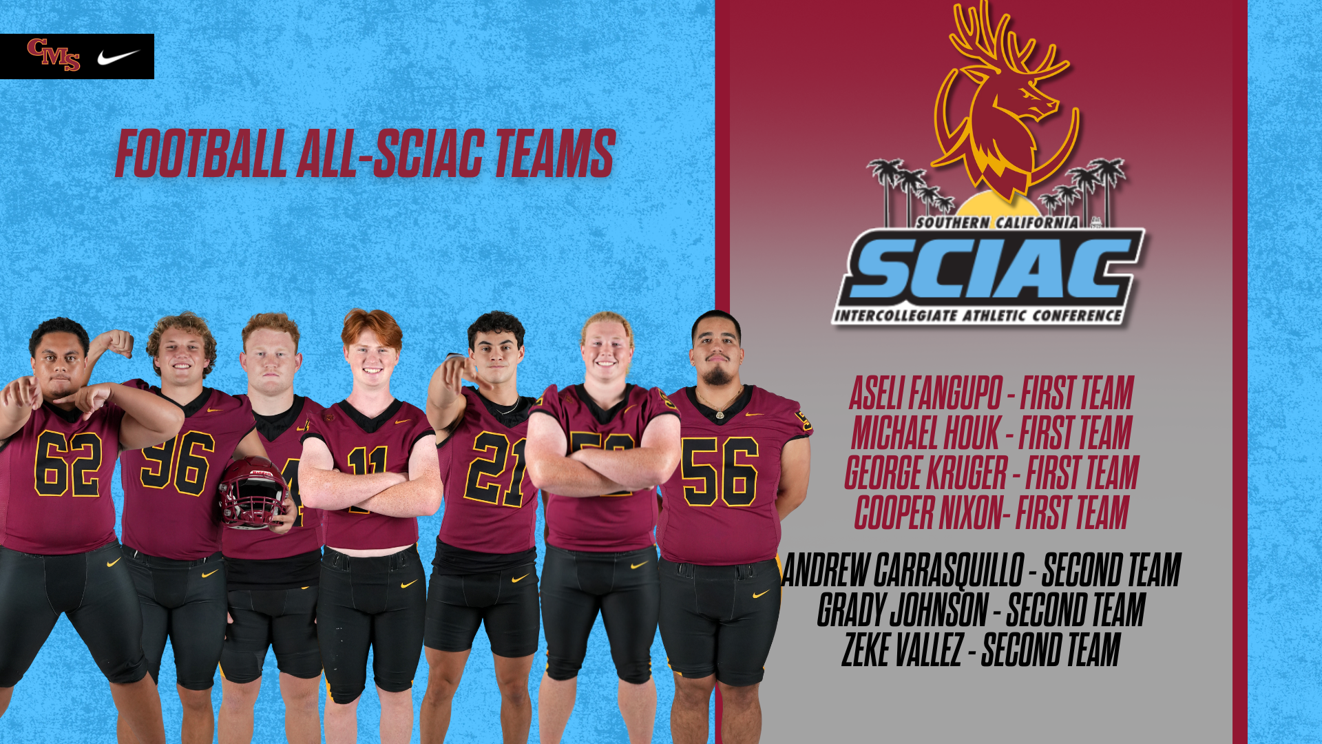 Football All-SCIAC members posed with the SCIAC logo