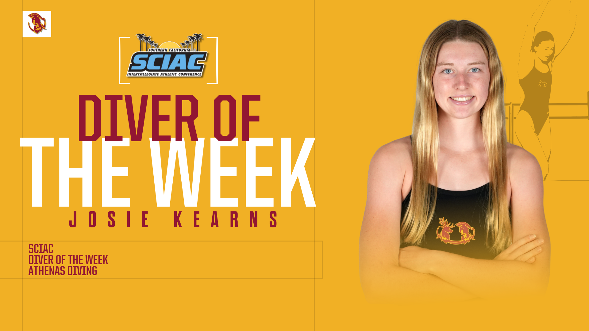 Josie Kearns posed shot and ghosted action shot with the words 