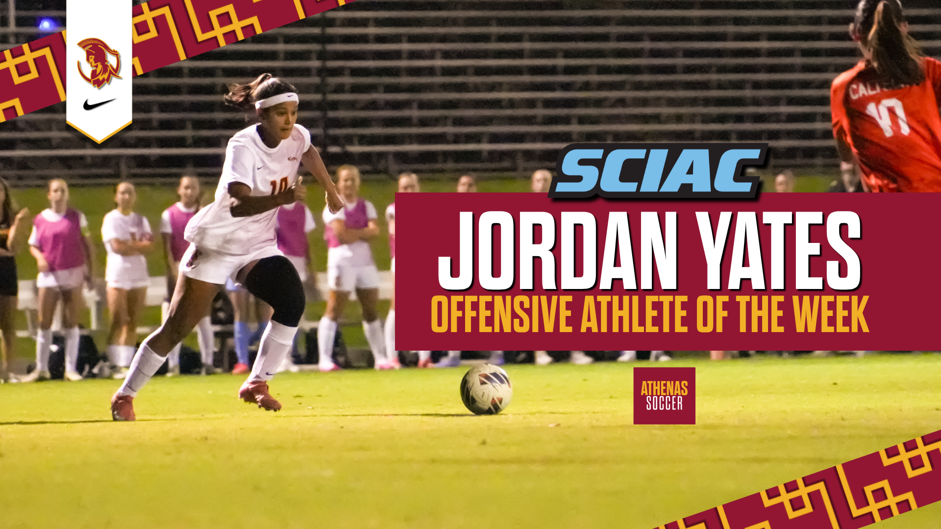 Jordan Yates action shot with the SCIAC logo and the words Offensive Player of the Week