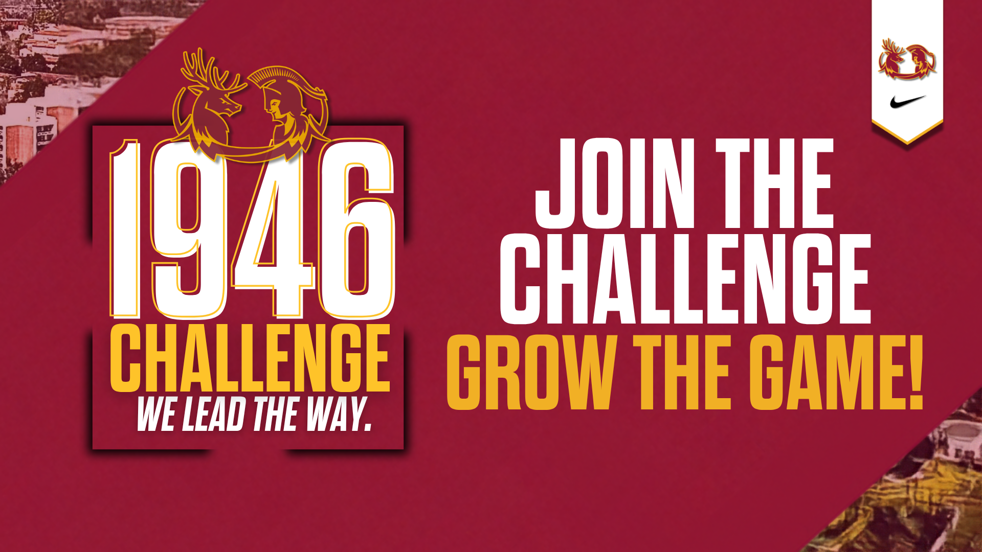 1946 Challenge banner with athletic facilities in the background