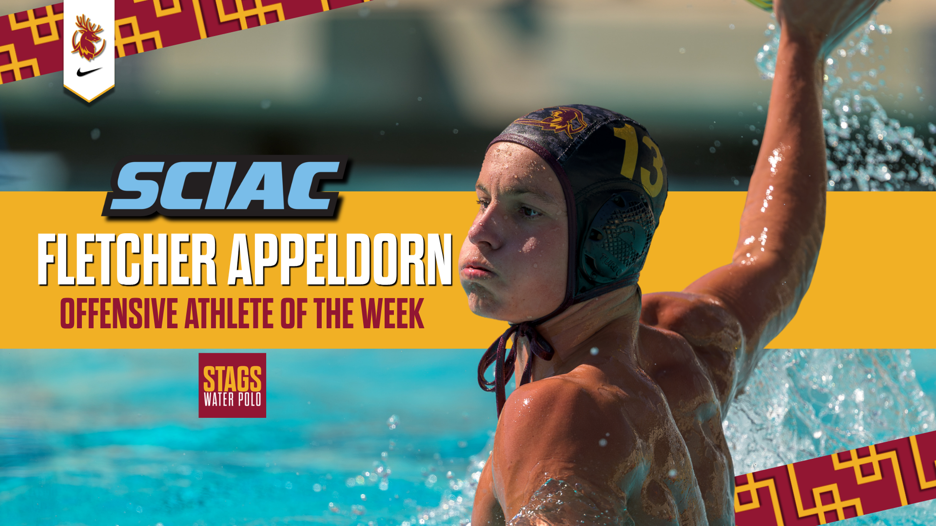 Fletcher Appeldorn action shot with the SCIAC logo and the words Offensive Player of the Week