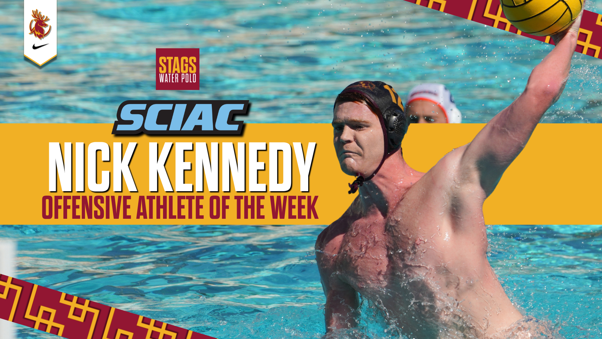 Nick Kennedy shooting with the SCIAC logo and the words Offensive Player of the Week
